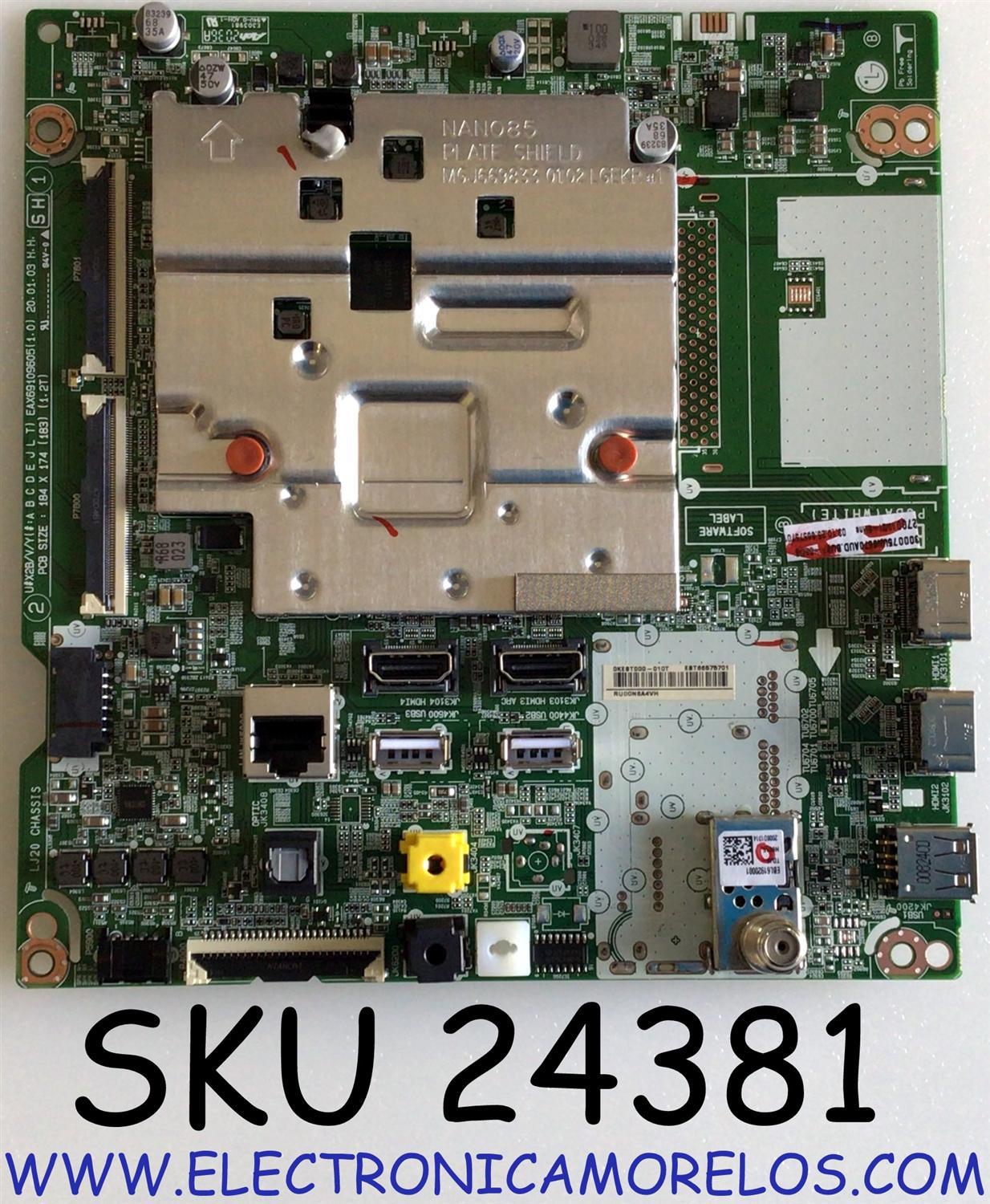 MAIN PARA TV LG 4K UHD AI THINQ SMART TV / NUMERO DE PARTE EBT66575701 / EAX69109605 / EAX69109605(1.0) / PANEL NC750DQH-ABHR1 / NUMERO DE DISPLAY HV750QUB-M7D / MODELO 75UN8570AUD / 75UN8570AUD.BUSFLKR
