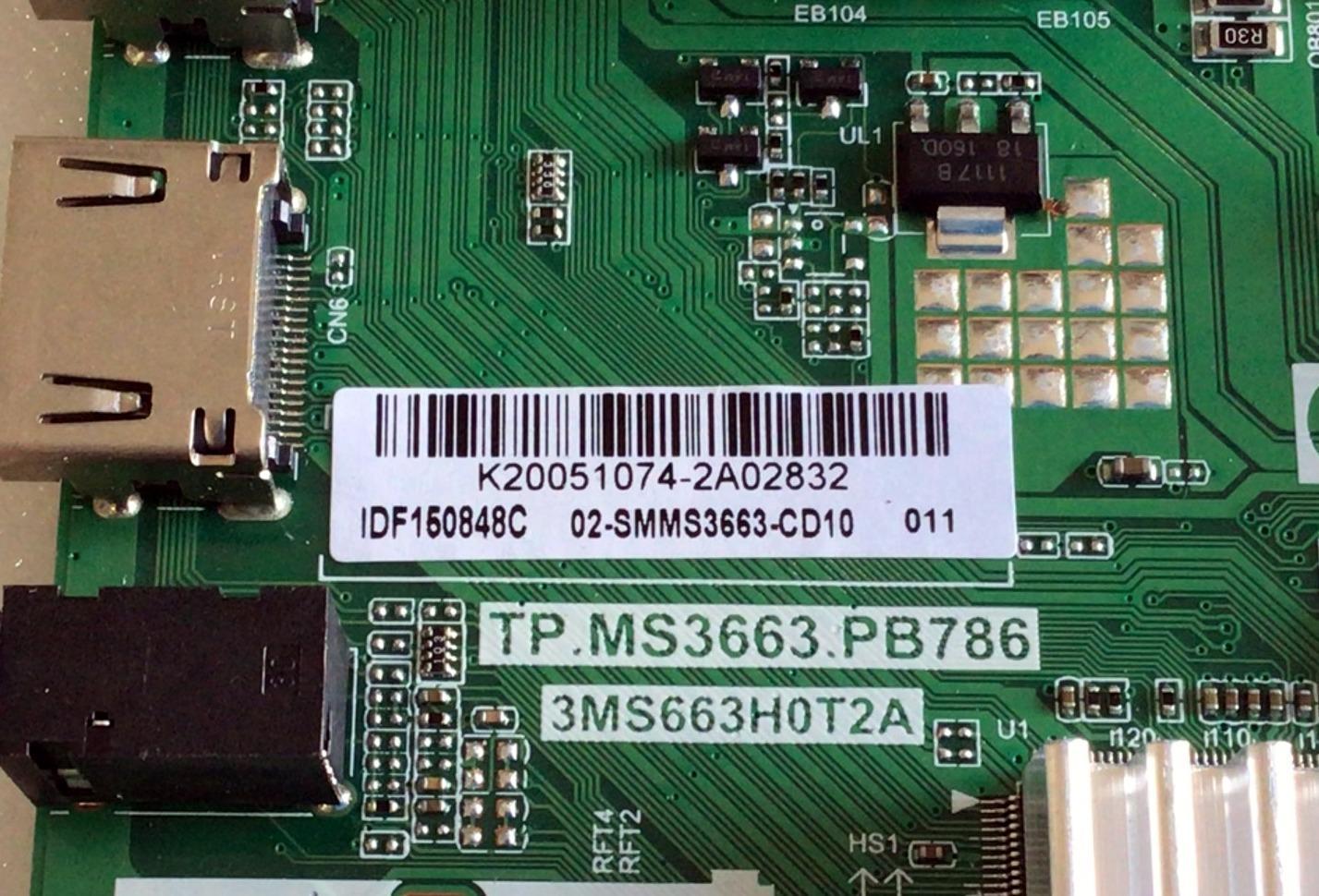 MAIN FUENTE (COMBO) PARA TV HITACHI / NUMERO DE PARTE 02-SMMS3663-CD10 / TP.MS3663.PB786 / 3MS663H0T2A / IDF150848 / IDF150848A / IDF150848B / IDF150848C / PANEL LVF430PADX E0090 / MODELO 43D33 - Imagen 2