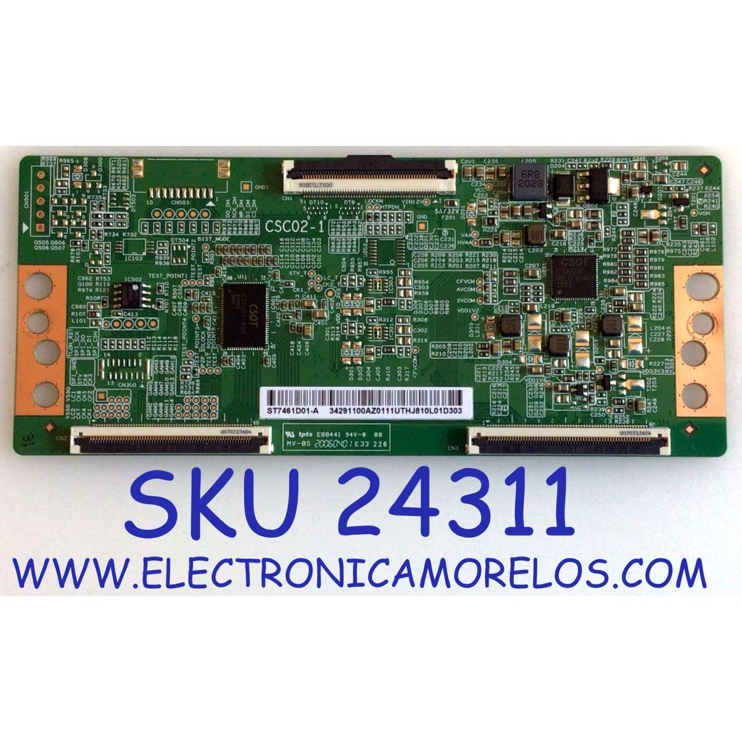 T-CON PARA TV TCL / NUMERO DE PARTE 34291100AZ / CSC02-1 / ST7461D01-A / 34291100AZ0111 / 34.29110.0AZ / E88441 / PANEL LVU750NDEL CD9W03 / DISPLAY ST7461D01-A VER.2.1 / MODELOS 75S431 / 75S434 / 75S435 / 75S546 / 75S446