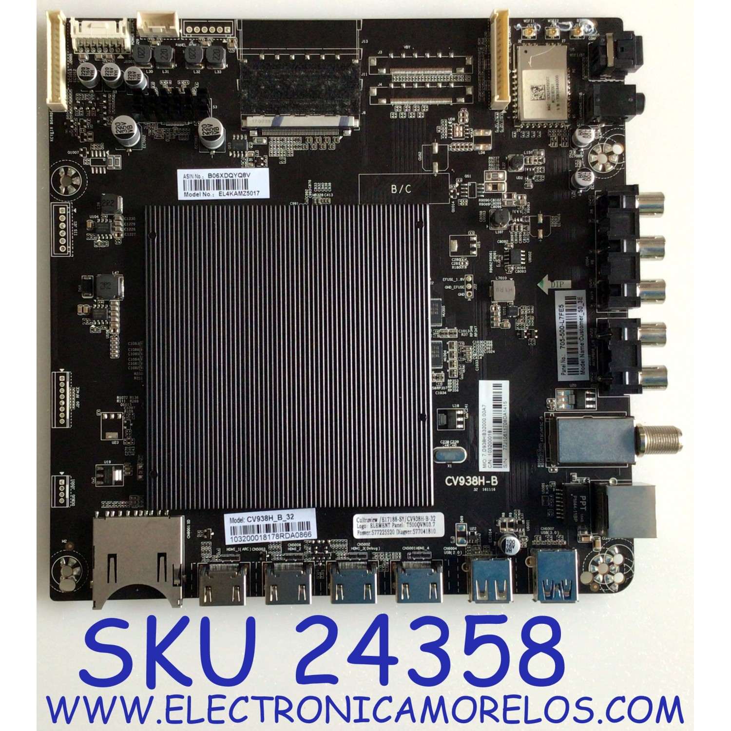 MAIN PARA TV ELEMENT / NUMERO DE PARTE E17188-SY / CV938H-B / CV938H-B-32 / T500QVN03.7 / CV938H_B_32 / 705-500-L7FE5 / CQC1213404760 / 103200018 / 7.D938HB32000.00A7 / PANEL / MODELO 