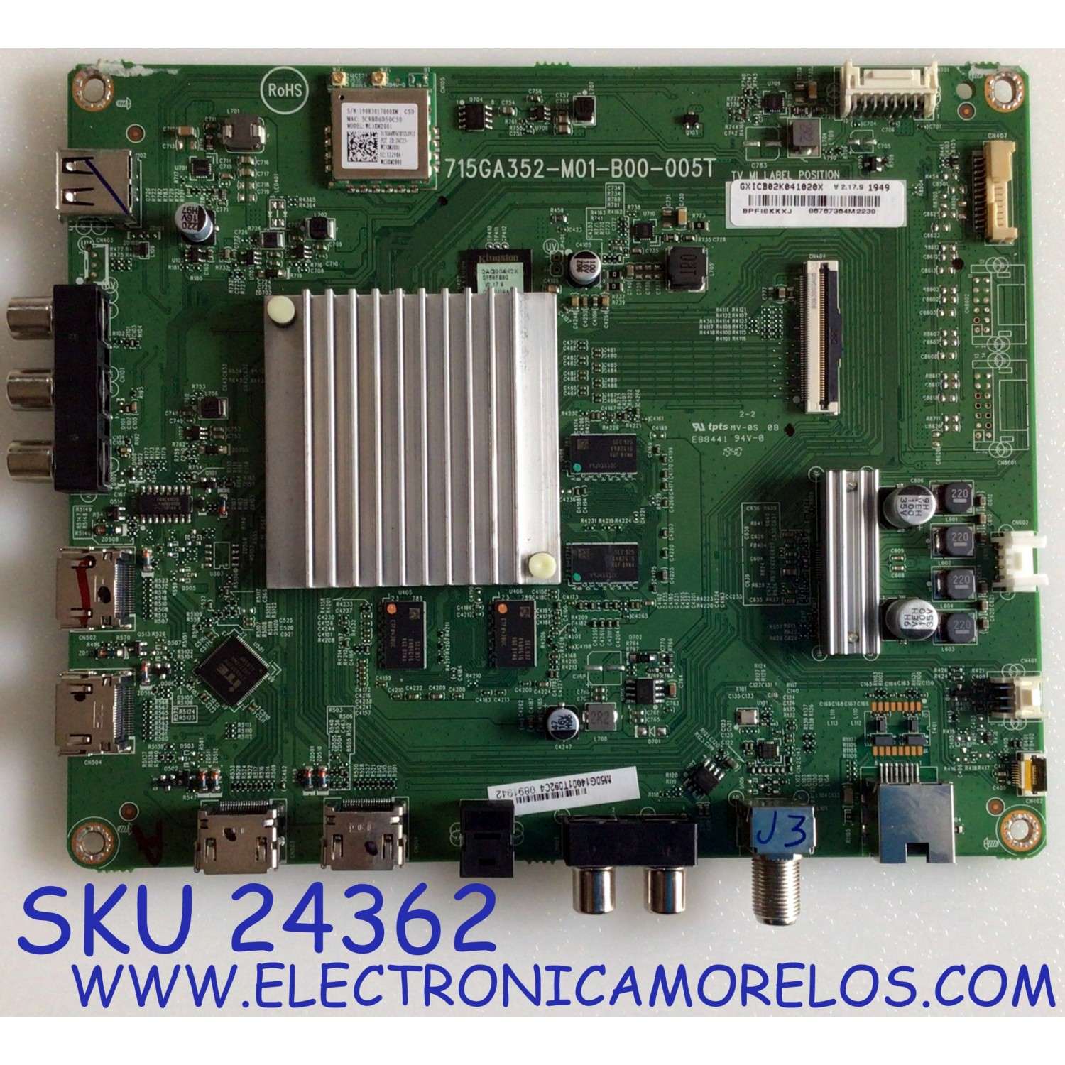 MAIN PARA TV VIZIO QUANTUM COLOR / NUMERO DE PARTE GXICB02K041 / 715GA352-M01-B00-005T / E88441 / GXICB02K041020X / PANEL TPT500U1-QVN03.U / MODELO M507-G1 LTCWQHNV