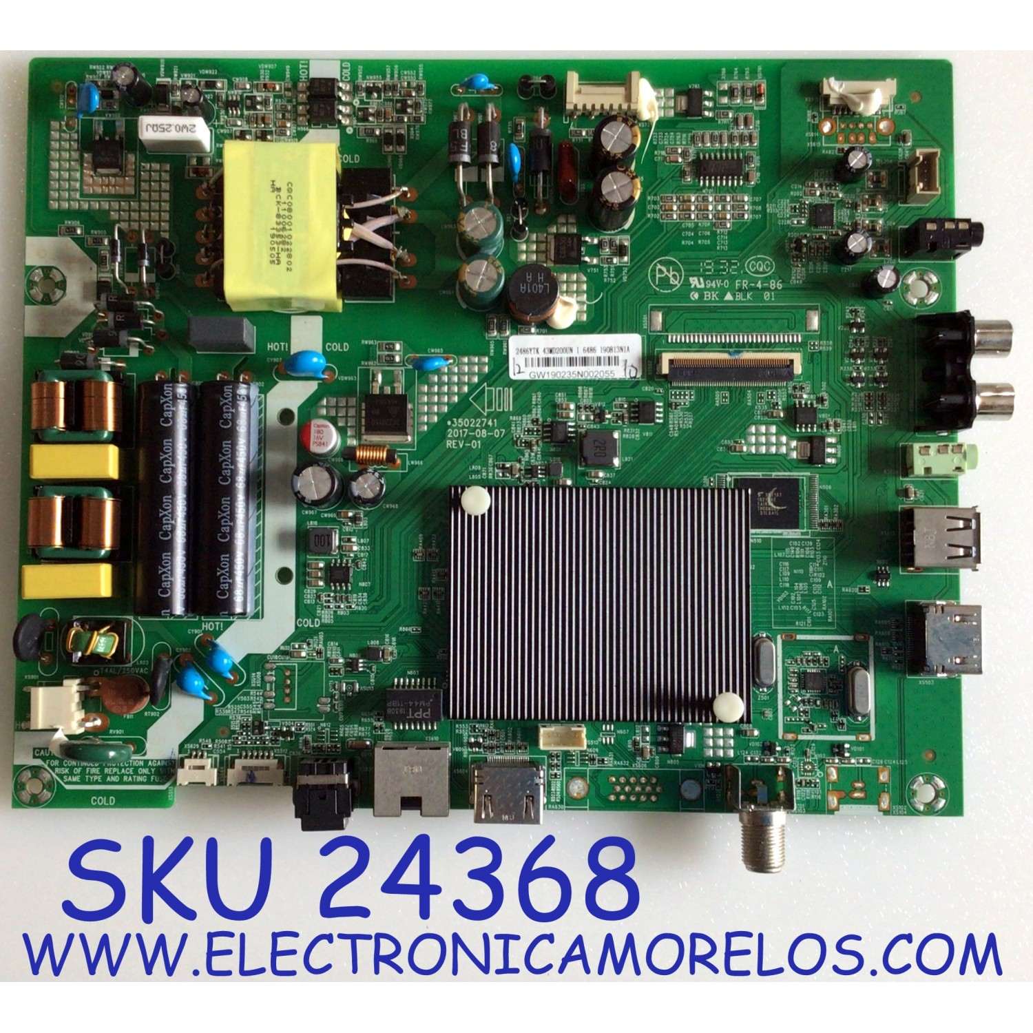 MAIN FUENTE PARA SMART TV HARMONTEC  / NUMERO DE PARTE  2486YTK / 35022741 / 43MD200UN / 190813N1A / GW190235N002055 / PANEL CC430LV1D VER.03 / MODELO HT-43 ST FHD