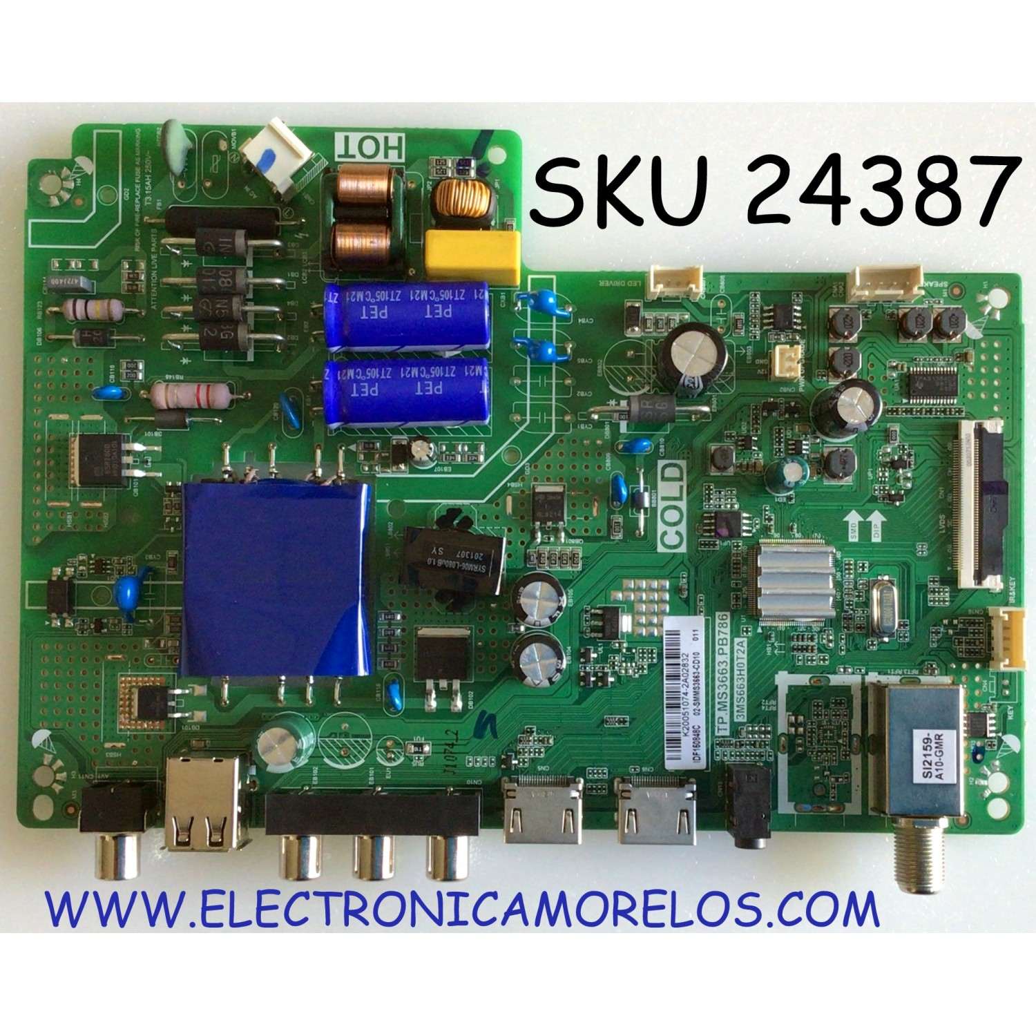 MAIN FUENTE (COMBO) PARA TV HITACHI / NUMERO DE PARTE 02-SMMS3663-CD10 / TP.MS3663.PB786 / 3MS663H0T2A / IDF150848 / IDF150848A / IDF150848B / IDF150848C / PANEL LVF430PADX E0090 / MODELO 43D33