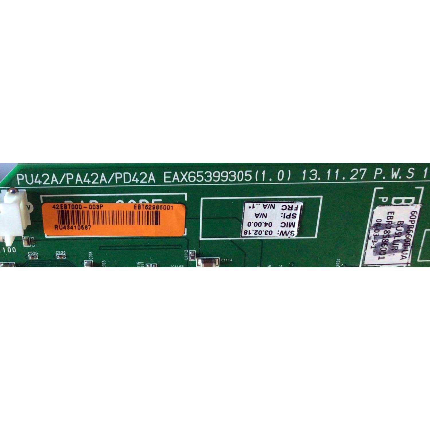 MAIN PARA TV LG / NUMERO DE PARTE EBT62986001 / EBR78586001 / EAX65399305(1.0) / EAX65399305 / PANEL PDP60R6 / MODELO 60PB6600-UA / 60PB6600-UA.BUSLLJR - Imagen 2