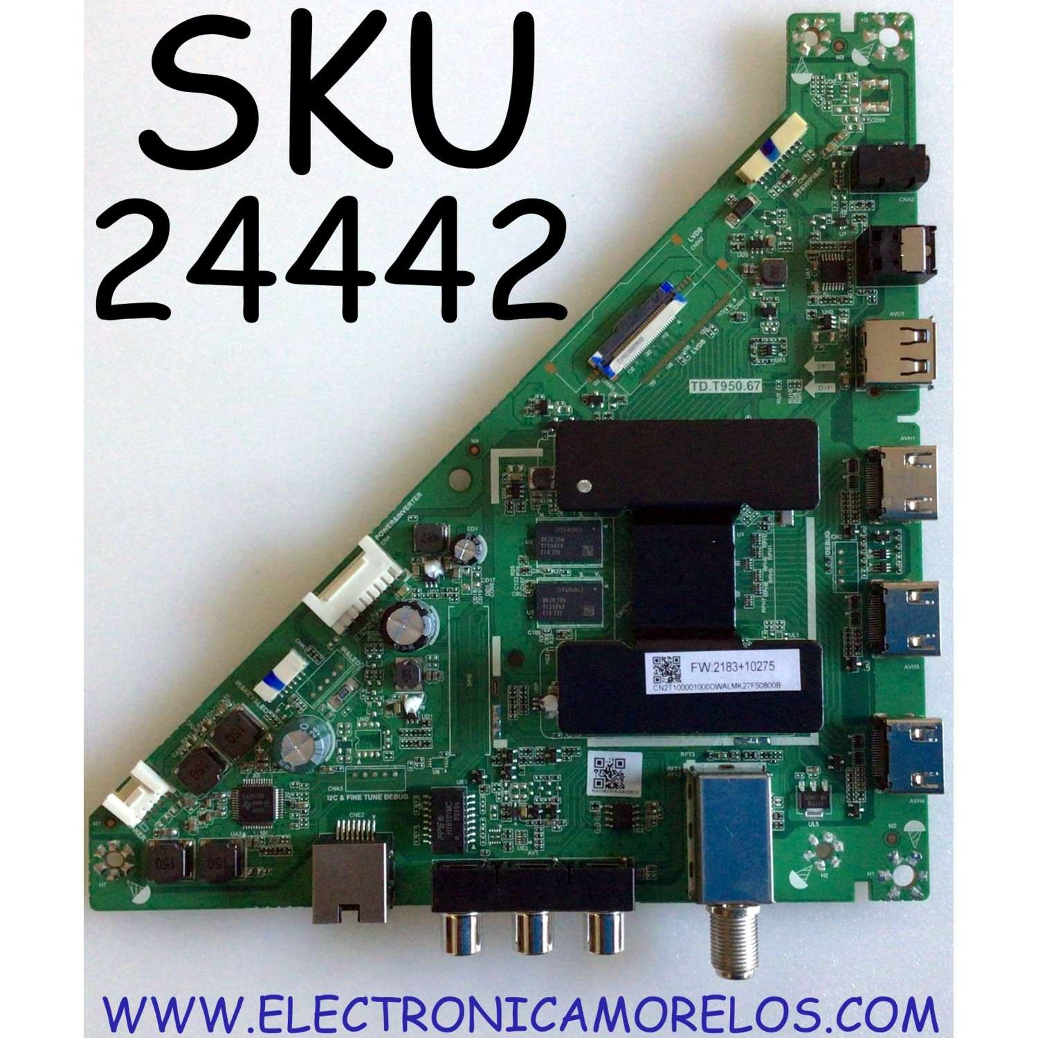 MAIN PARA SMART TV TOSHIBA 4K UHD / NUMERO DE PARTE CN2T1000010 / TD.T950.67 / CN2T100001000DWALMK27F50800B / N20062315-0A02810 / PANEL K320WDCRA-HN200A4 / MODELO 32LF221U21