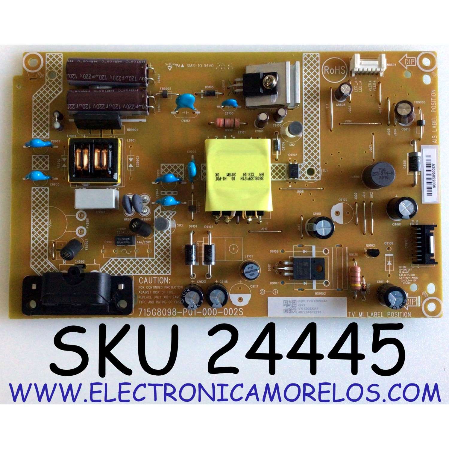 FUENTE DE PODER PARA TV INSIGNIA / NUMERO DE PARTE PLTVK1205XA1 / 715G8098-P01-000-002S / (X)PLTVK1205XA1 / VK1205XA1 / 4877048P2225  / A2005052006 / PANEL TPT320B5-H1F01.D REV:S02BG / MODELO NS-32DF310NA19