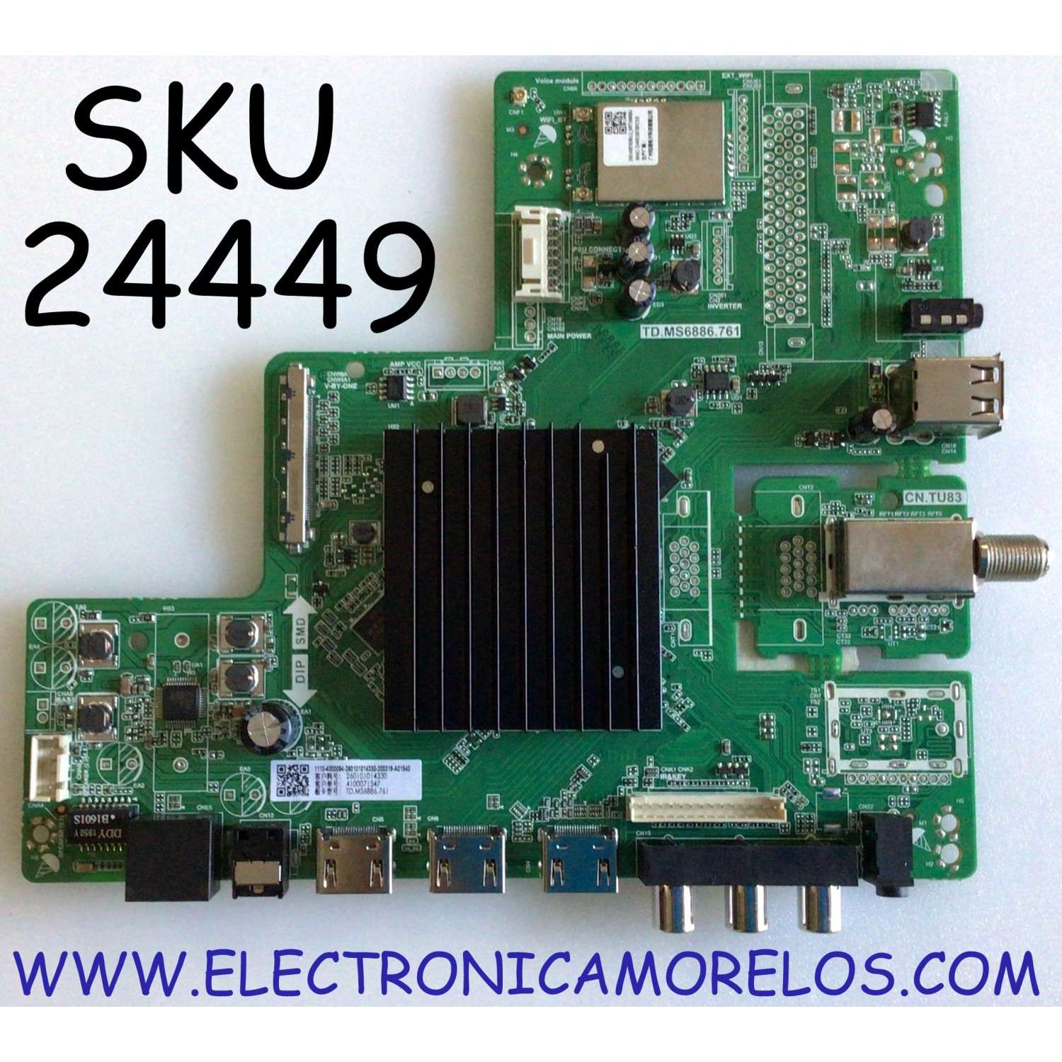 MAIN PARA TV SCEPTRE / NUMERO DE PARTE 260101014330 / TD.MS6886.761 / 4100071547 / 1110-4000094-260101014330-200319-A01540 / A20020686-0A01531 / LSC550FN11-2 / D49E3BD6B040 / PANEL HK650ELEDM-AH21H / MODELO G65