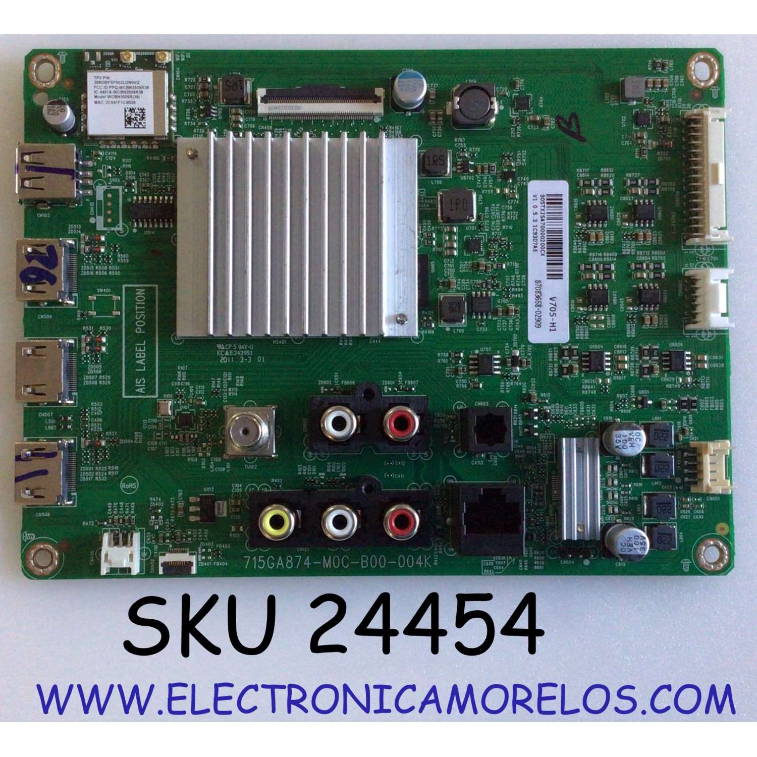 MAIN PARA TV VIZIO 4K HDR SMART TV / NUMERO DE PARTE 905TXJSA70000200CX / 715GA874-M0C-B00-004K / 715GA874-M0C-B00-004G / PANEL TPT700B5-U1T01.D REV:S01BA / DISPLAY CV700U1-T01 / MODELOS V705-H1 / V705-H1 LMXHZJ / V705-H1 LTCHZJKW