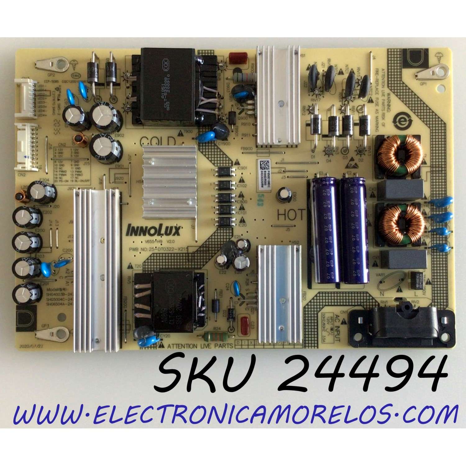 FUENTE DE PODER PARA TV VIZIO / NUMERO DE PARTE SHG6504A-247E / 25-DT0322-X215 / CQC12001069876 / CCP-5085 / P650D108DC / B0003R000 / V655-H9 V2.0 / PANEL V650DJ4-D03 REV.C1 / MODELO V655-H19 / V655-H19 LINIZCRW / V655-H9 LINIZCUW
