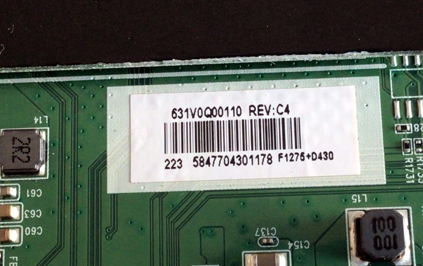 MAIN PARA TV TOSHIBA / NUMERO DE PARTE 631V0Q00110 / VTV-L55736 / VTV-L55736 REV:1 / 631V0Q00110 REV:C4 / E89382 / 7160248-5 / PANEL K430WDRA / NUMERO DE DISPLAY T430QVN03.0 / K430WDRA-UF300A500 / MODELO 43LF621U21 REV.F - Imagen 2