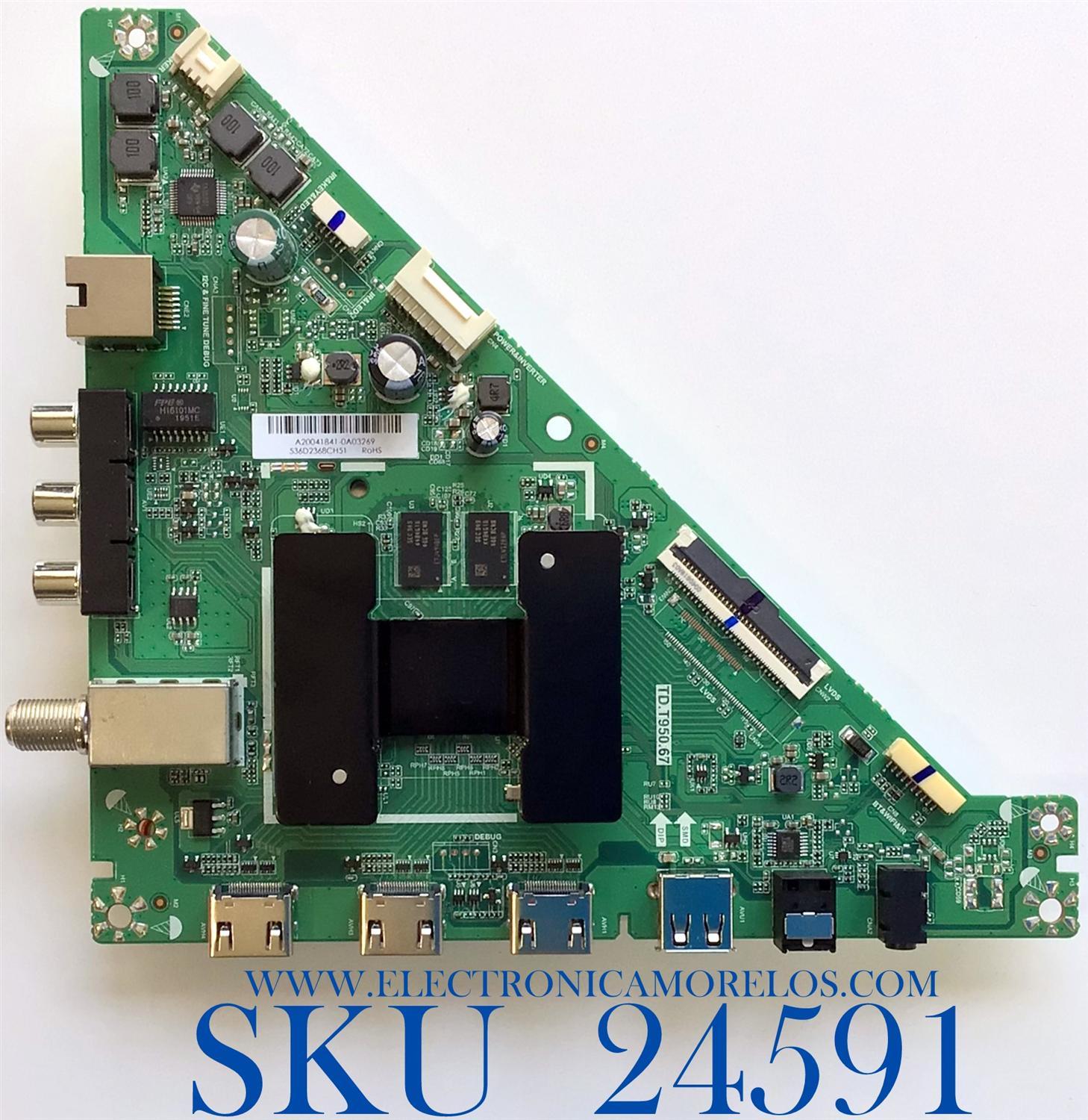 MAIN PARA TV INSIGNIA HD SMART FIRE TV / NUMERO DE PARTE 515YT9500M01 / TD.T950.67 / 2010064867 / A20041841 / 536D2368CH51 / E254215 / TD.T950.67B / PANEL V236BJ1-P01 / DISPAY PN238CT01-1 / MODELO NS-24DF310NA21 / NS-24DF310NA21 REV.A