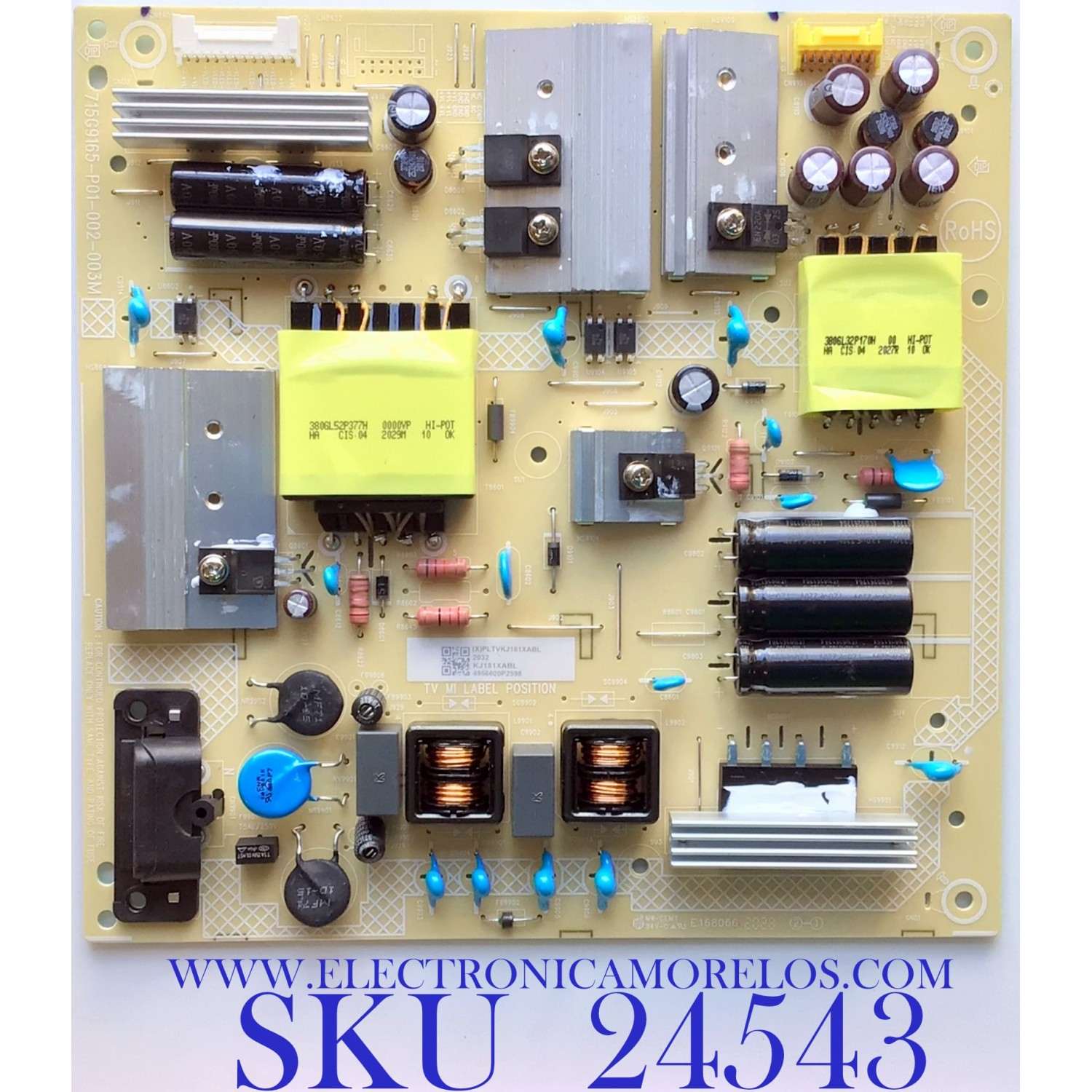 FUENTE DE PODER PARA TV VIZIO 4K HDR SMART TV / NUMERO DE PARTE PLTVKJ181XABL / 715G9165-P01-002-003M / KJ181XABL / (X)PLTVKJ181XABL / PANEL TPT580B5-U1T01.D REV:S01AU / MODELO V585X-H1 / V585X-H1 LTMHB9 / V585X-H1 LTMHB9AW / V585X-H1 LTCHB9