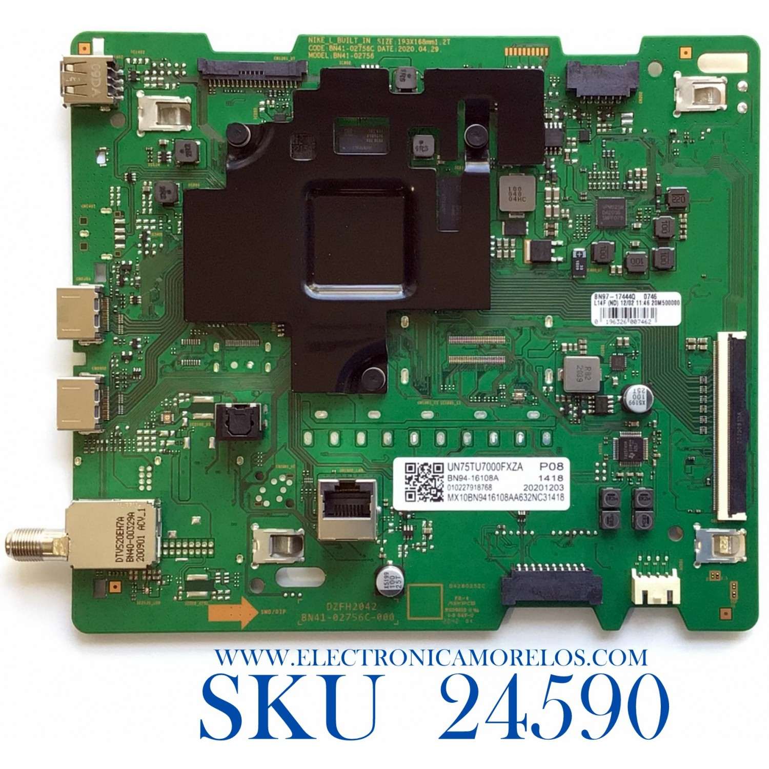 MAIN PARA TV SAMSUNG 4K UHD LED SMART TV RESOLUCIÓN 3840 X 2160 / NUMERO DE PARTE BN94-16108A / BN41-02756C / BN97-17444Q / 010227918768 / 20201203 / PANEL CY-BT075HGHV2H NW49 / MODELO UN75TU7000FXZA CA05