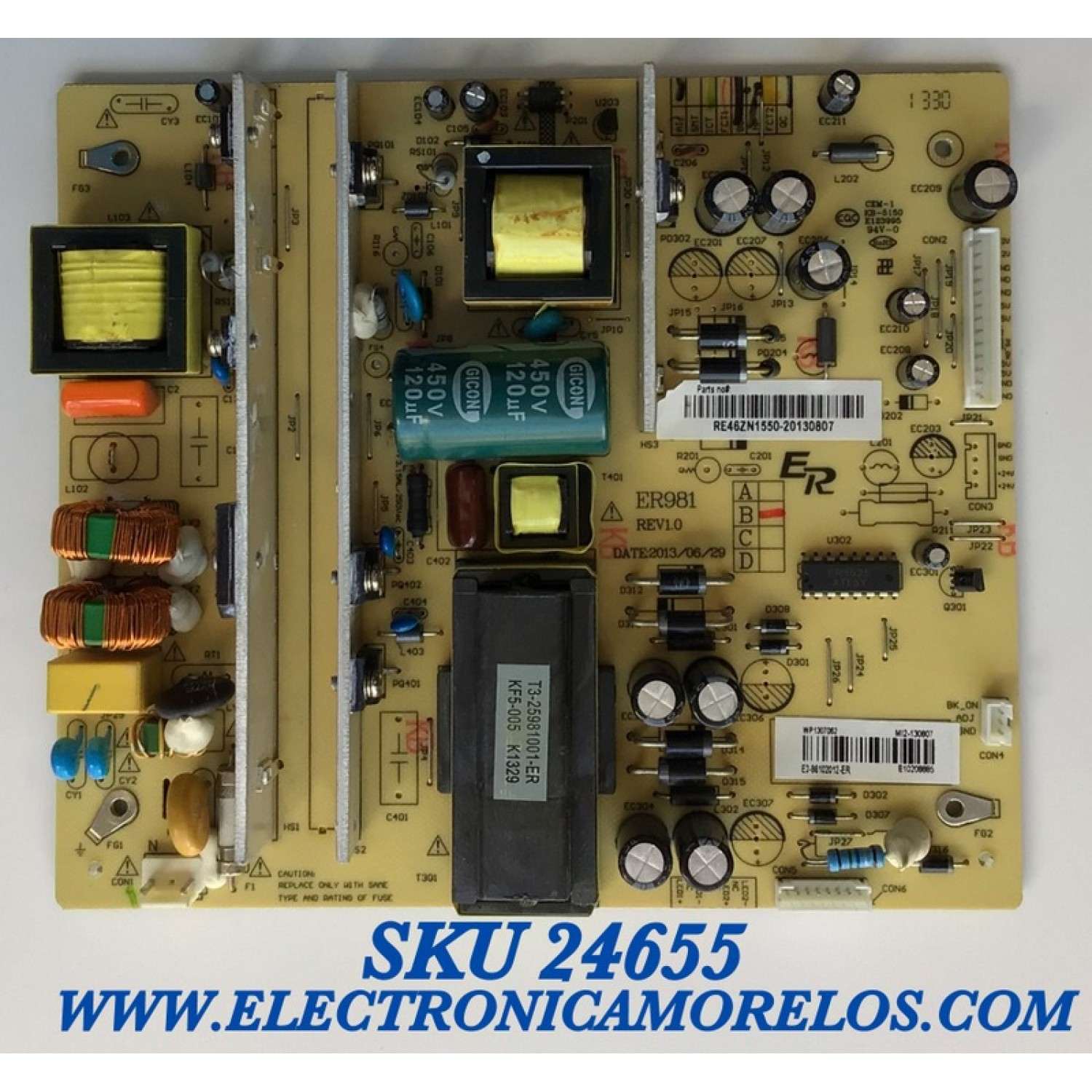 FUENTE DE PODER PARA TV RCA / NUMERO DE PARTE RE46ZN1550 / ER981 / E3-98102012-ER / MI2-130807 / WP1307062  / PANEL LK600D3HA6S-12V / MODELO LED60B55R120Q