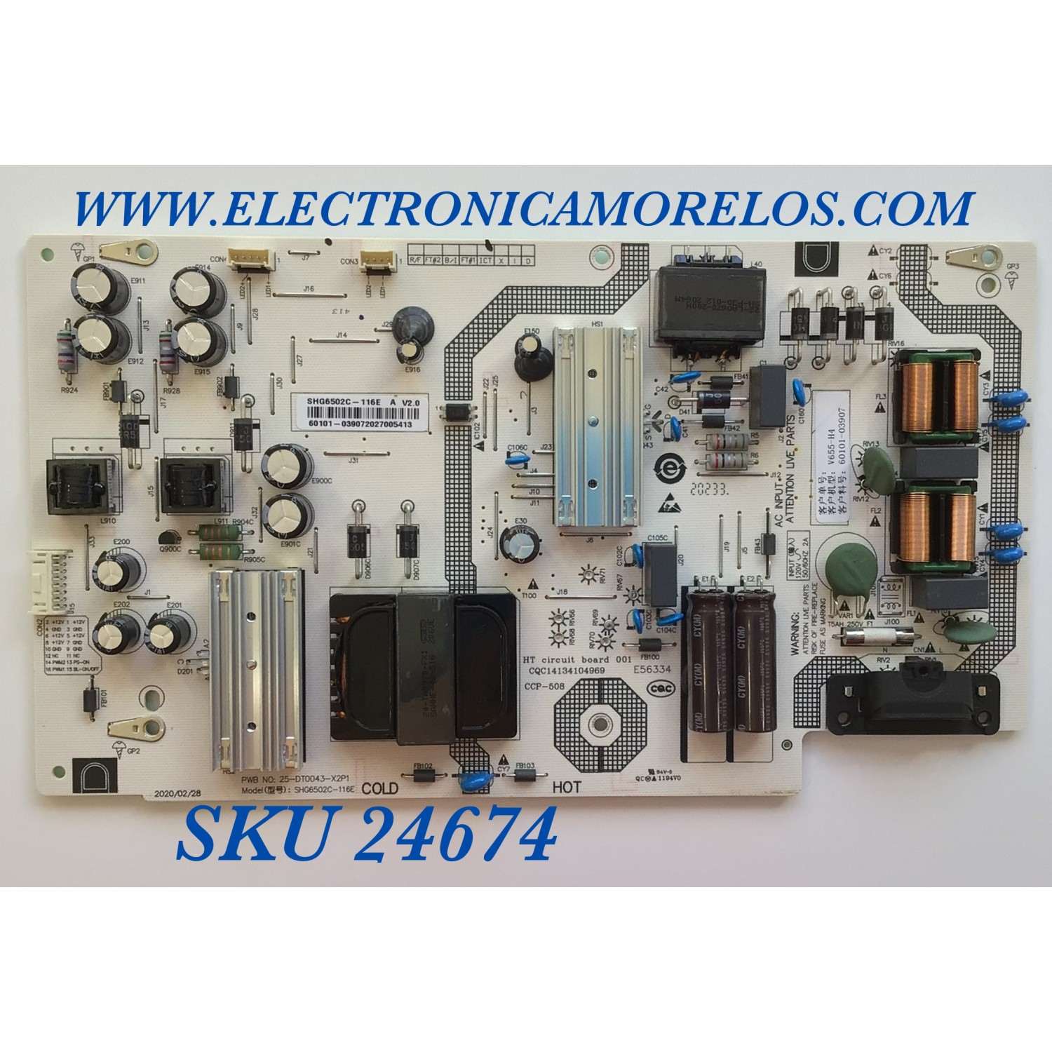 FUENTE DE PODER PARA TV VIZIO / NUMERO DE PARTE 60101-03907 / SHG6502C-116E / 25-DT0043-X2P1 / CQC14134104969 / PANEL HV650QUB-F70 / MODELOS V655-H4 / V655-H4 LBPFZZKW
