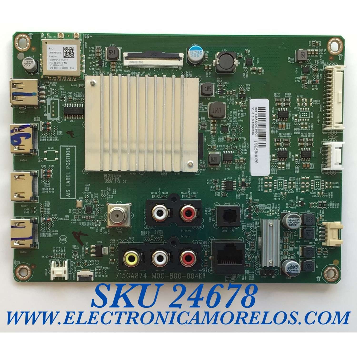 MAIN PARA SMART TV VIZIO 4K UHD CON HDR RESOLUCIÓN (3840 x 2160) / NUMERO DE PARTE 905TXJSA430013 / 715GA874-M0C-B00-004K / 87032578-06970 / 1C93C9E6 / 87032578-01099 / PANEL TPT430H3-QUBH10.K REV:SA9P0Q / MODELO V435-H1 / V435-H1 LTCUZGKW