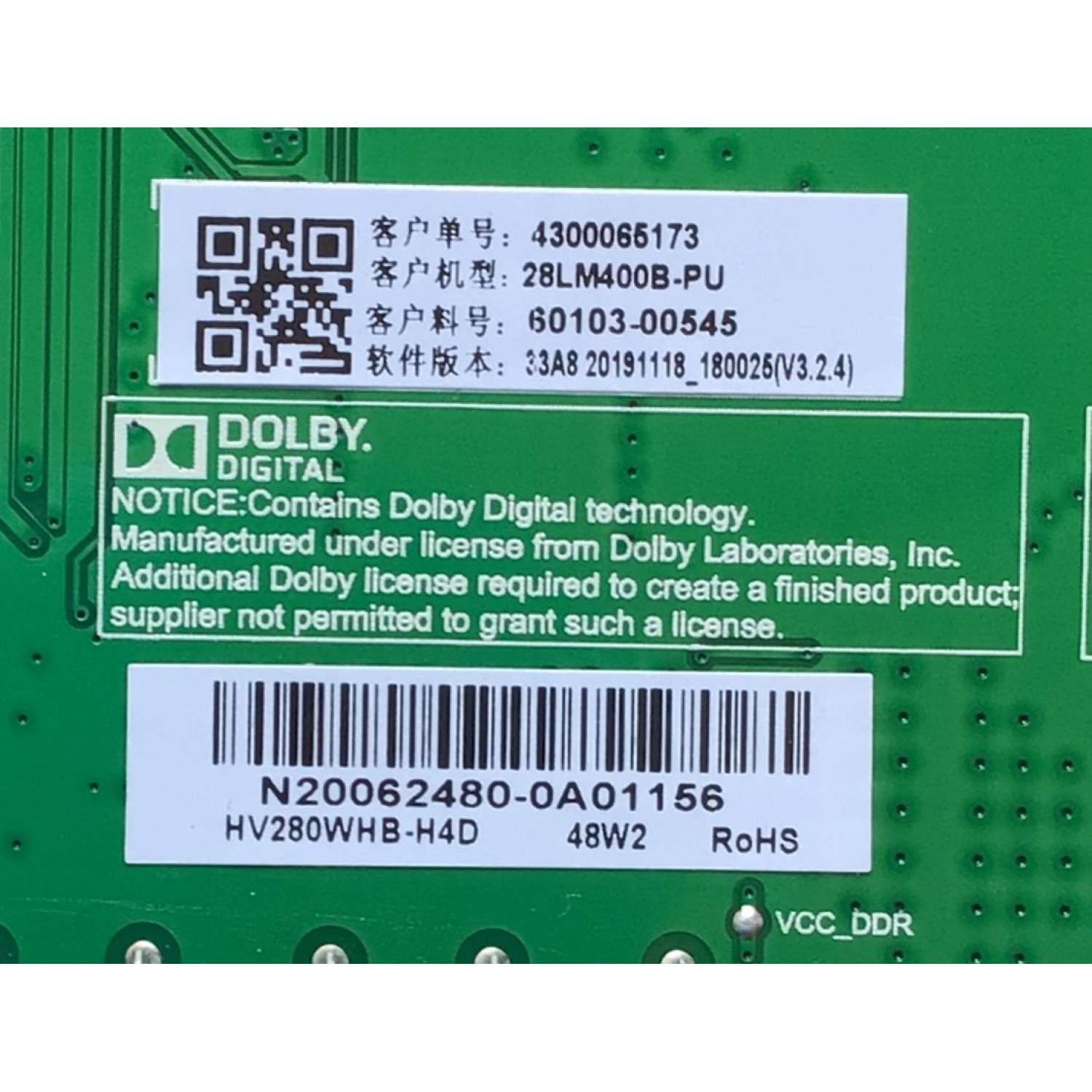 MAIN FUENTE PARA TV LG NUMERO DE PARTE 60103-00545 / TP.MS3553T.PB791 / 4300065173 / 20191118 / HV280WHB-H4D / B3644802 / PANEL BOEI28WX1 / MODELO 28LM400B-PU.AUSDLPM / 28LM400B-PU / 28LM400B - Imagen 3