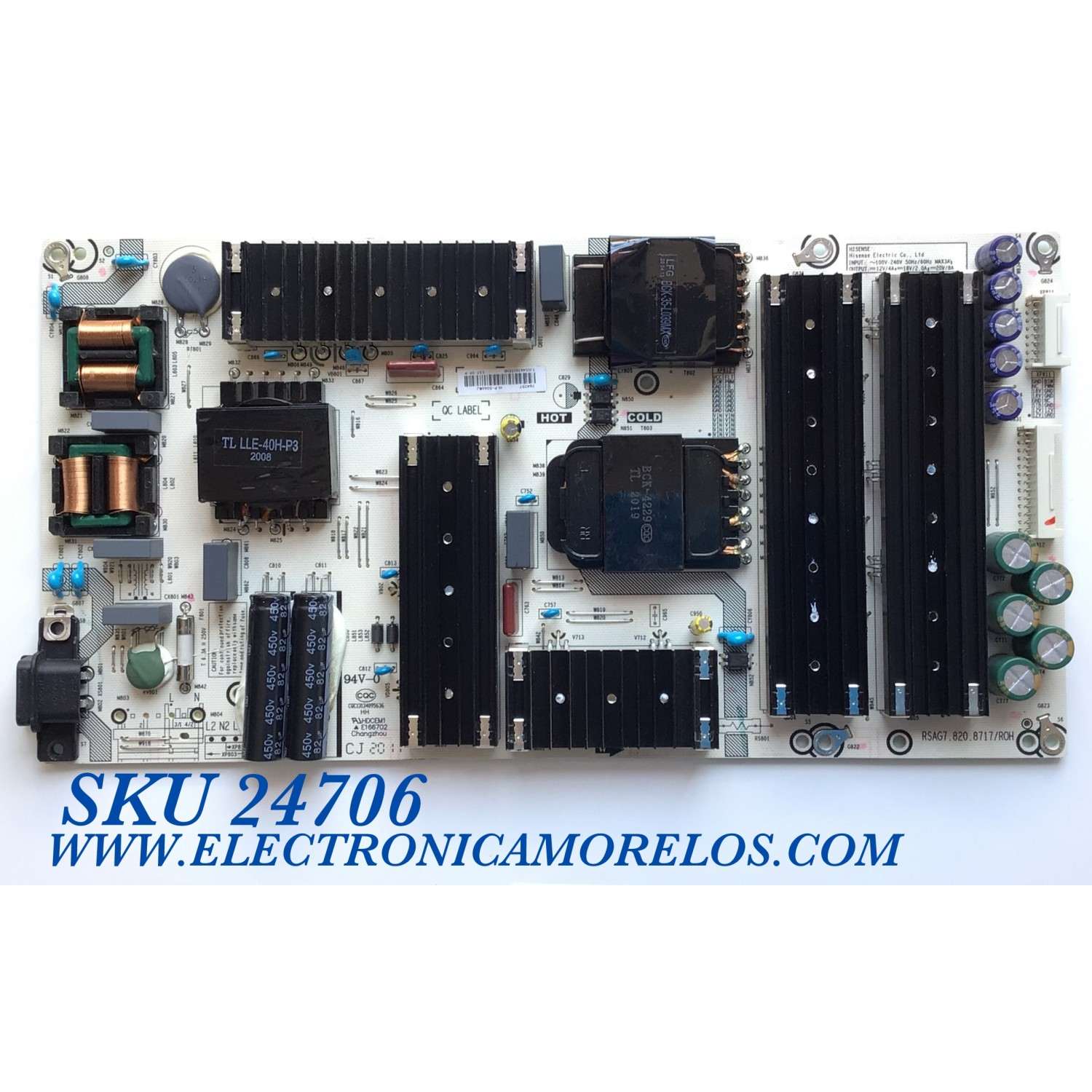 FUENTE DE PODER PARA TV HISENSE / NUMERO DE PARTE 264257 / RSAG7.820.8717/ROH / HPL-5066WJ / PANEL JHD500X3U51-TA\S0\FJ\GM\ROH / MODELO 50H8G