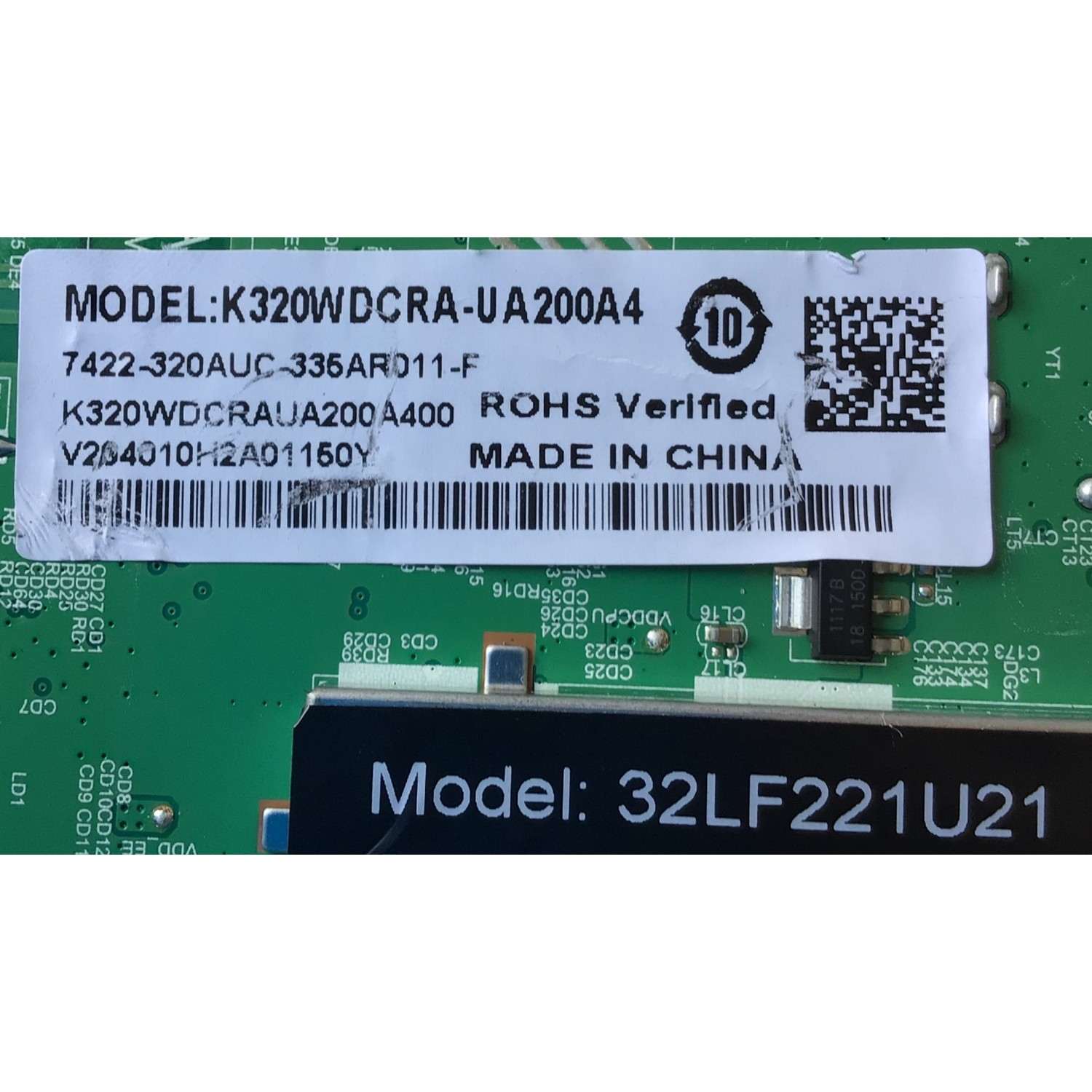 MAIN PARA TV TOSHIBA SMART HD / NUMERO DE PARTE CN2T100001H / TD.T950.67 / CN2T100001H00DWALMK16760000B / PANEL K320WDCRA-UA200A4 / DISPLAY T320XVN02.G / MODELO 32LF221U21 - Imagen 3