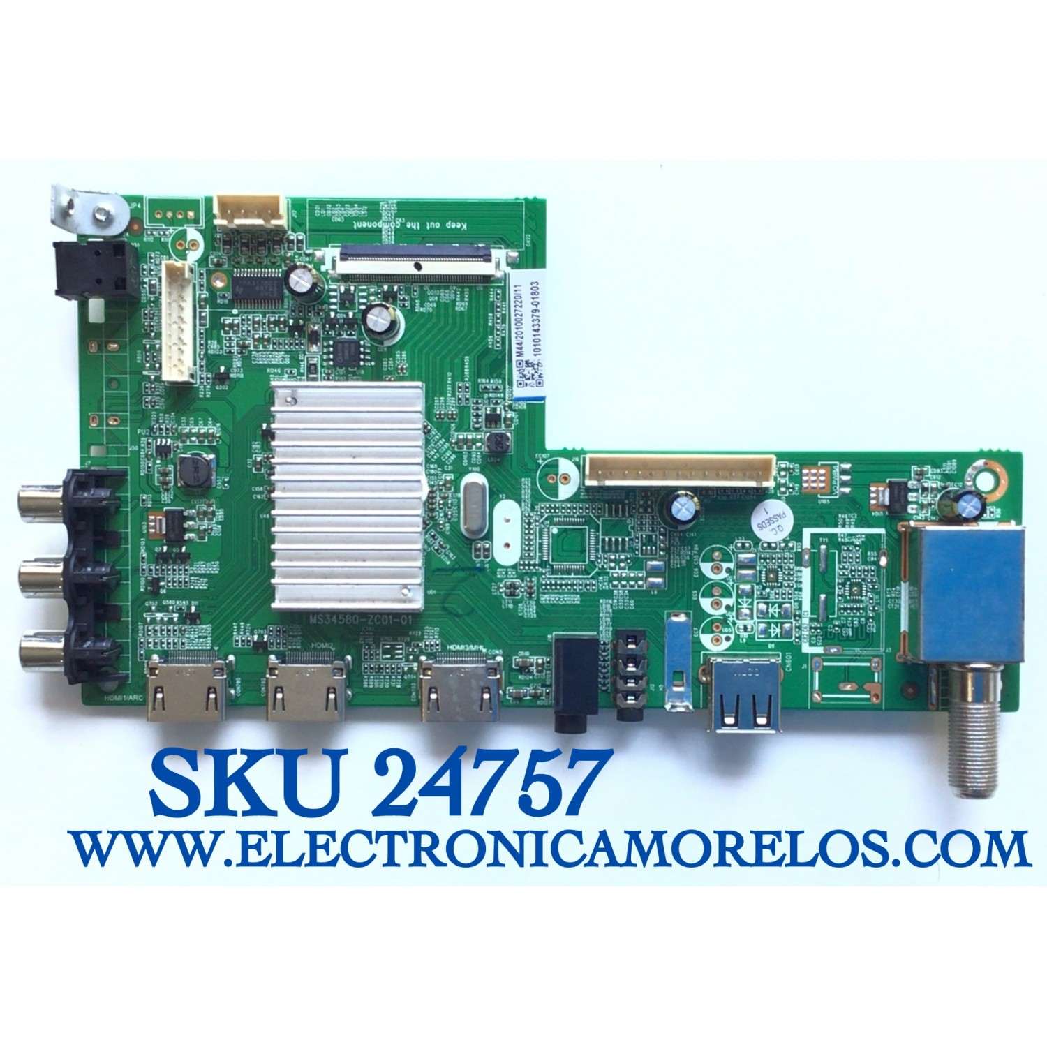 MAIN PARA TV JVC SMART 4K UHD CON HDR RESOLUCION (3840 x 2160) NUMERO DE PARTE 1010143379 / MS34580-ZC01-01 / M44/2010027220/11 / 2010027220D / PANEL LSC490FN02-G01 / MODELO LT-49MA770