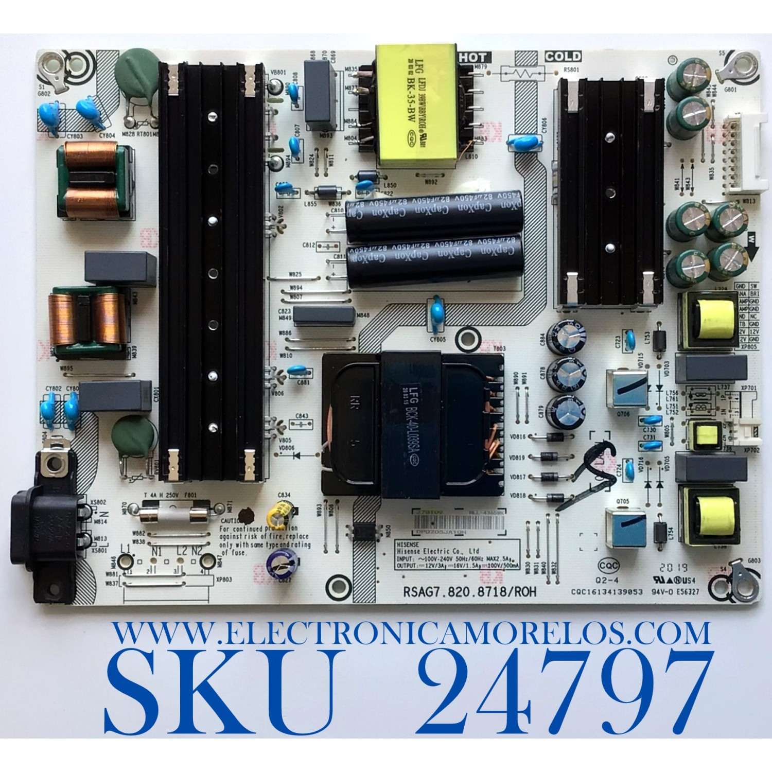  FUENTE PARA TV HISENSE / NUMERO DE PARTE 270109 / RSAG7.820.8718/ROH / CQC16134139053 / HLL-4365WK / DPD205JA1QH / PANEL HD650X1U81-L1/S0/GM/CKD3A/ROH / MODELO 65R6E4 / 65R6E3