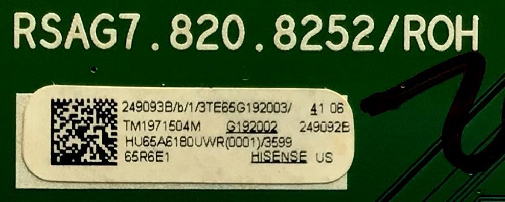 MAIN PARA TV HISENSE·ROKU TV 4K·UHD·HDR / NUMERO DE PARTE 249093 / RSAG7.820.8252/ROH / 249092 / HU65A6180UWR(0001) / PANEL HD650S1U71-K1\S0\GM\ROH / MODELO 65R6E1 65A6180UWR - Imagen 2