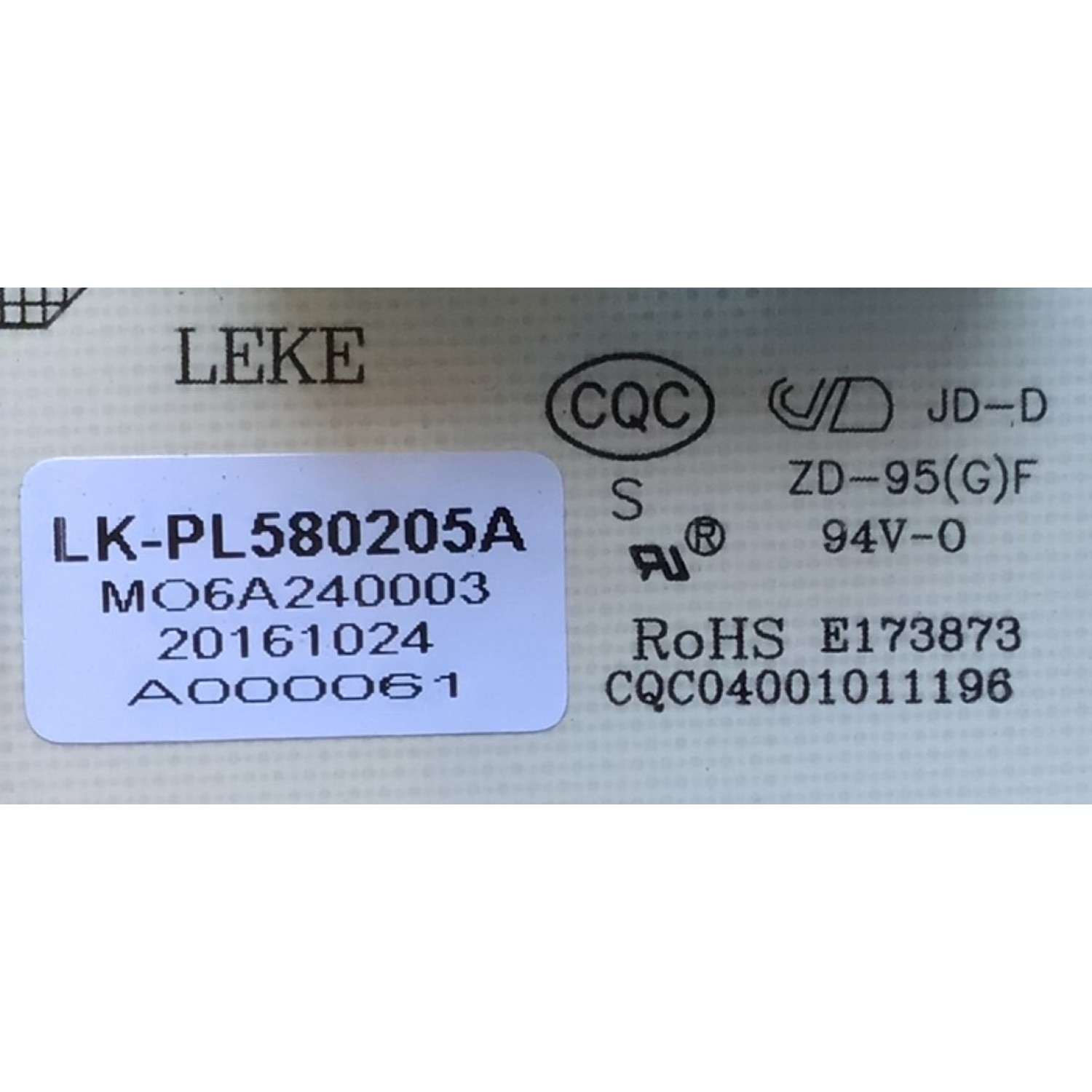 FUENTE DE PODER PARA TV KONCHRIS / NUMERO DE PARTE LK-PL580205A / CQC04001011196 / MO6A240003 / 20161024 / A000061 / PANEL LSC550FN18 / MODELO CME55N99 - Imagen 2