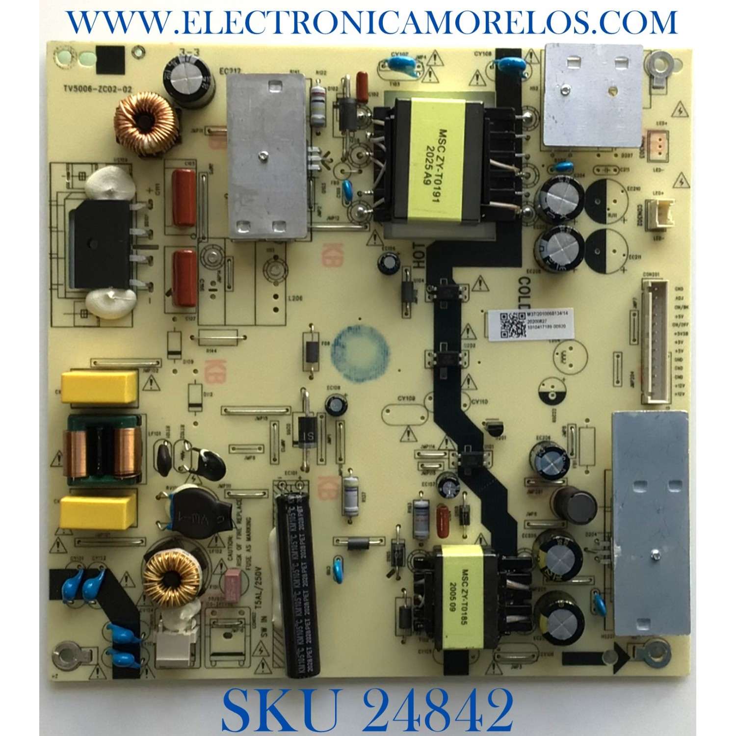 FUENTE PARA TV WEATINGHOUSE NUMERO DE PARTE 1010417189 / TV5006-ZC02-02 / 20200827 / 1010417189-00920 / PANEL V430DJ-Q01 / MODELO WR43UX4019