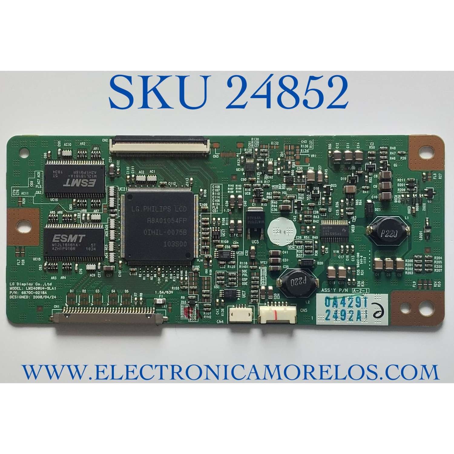 T-CON PARA MONITOR HP / NUMERO DE PARTE 6871L-2492A / 6870C-0218A / LM240WU4-SLA1 / 2492A / PANEL LM240WU4 (SL)(A3) / MODELO LP2475W