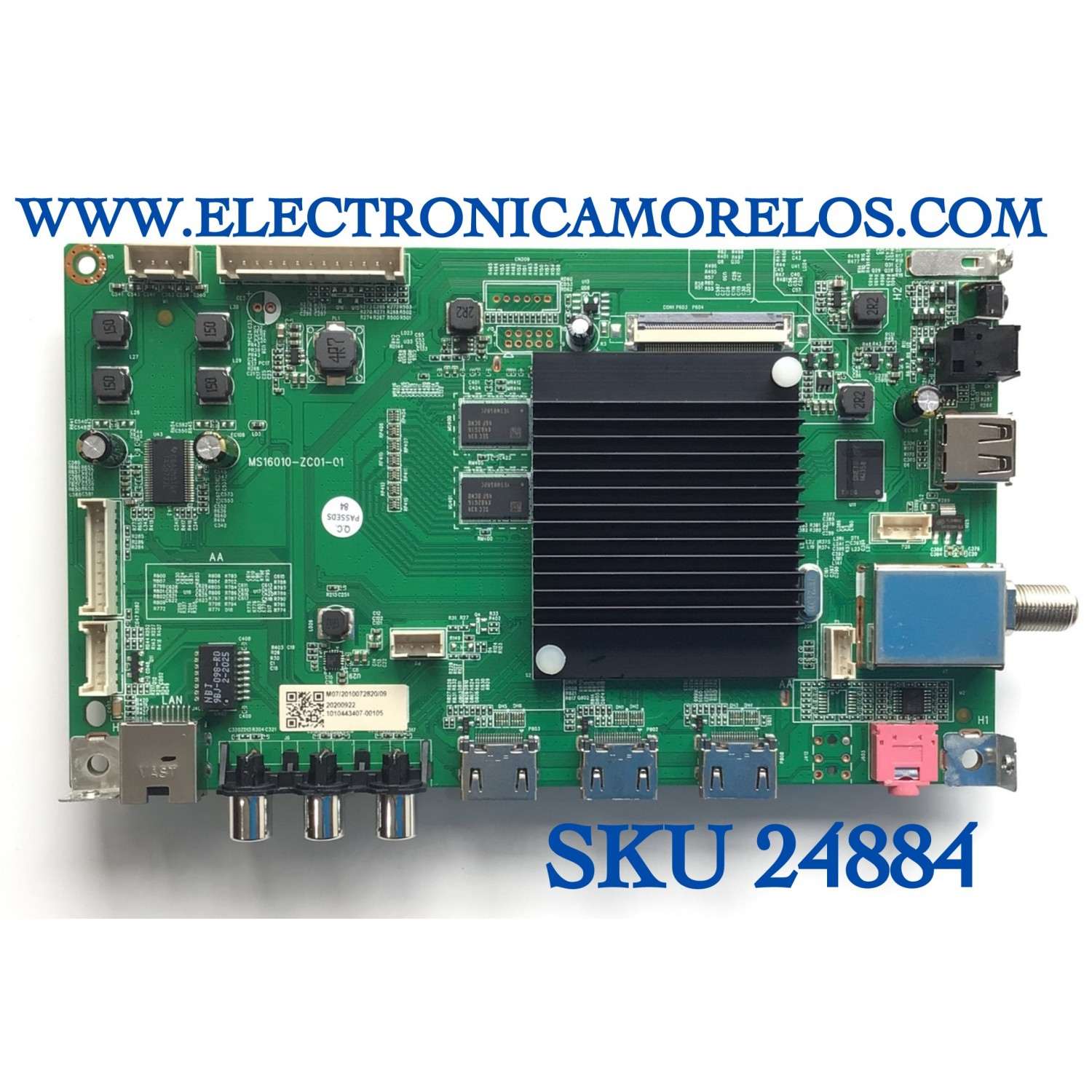 MAIN PARA TV JVC·ROKU TV 4K UHD SMART TV / NUMERO DE PARTE MS16010-ZC01-01 / 1010443407 / 2010072820 / 20200922 / 2E01413C0 / PANEL JE695R3HB9L / MODELO LT-70MAW795 / ((NOTA IMPORTANTE:CHECAR QUE EL PANEL Y MODELO CORRESPONDA CON SU TELEVISION))