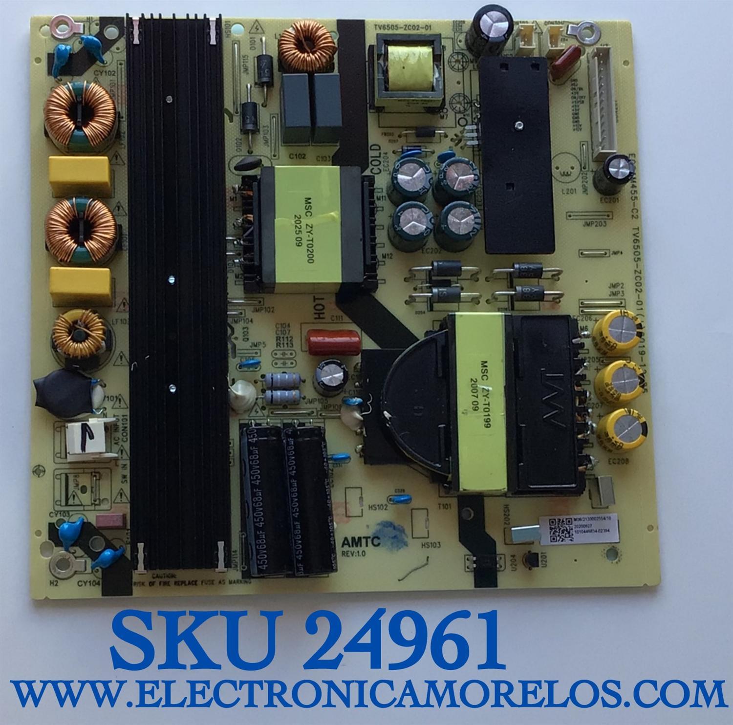 FUENTE DE PODER PARA TV WESTINGHOUSE / NUMERO DE PARTE 514C6505M06 / TV6505-ZC02-01 / E021M455-A4 / E0421M455-C2 / TV6505-ZC02-01(1) / DISPLAY JR645R3HA7L / MODELOS WR65UX4019 / E4AA65R / RTRU6527-B / 100012587