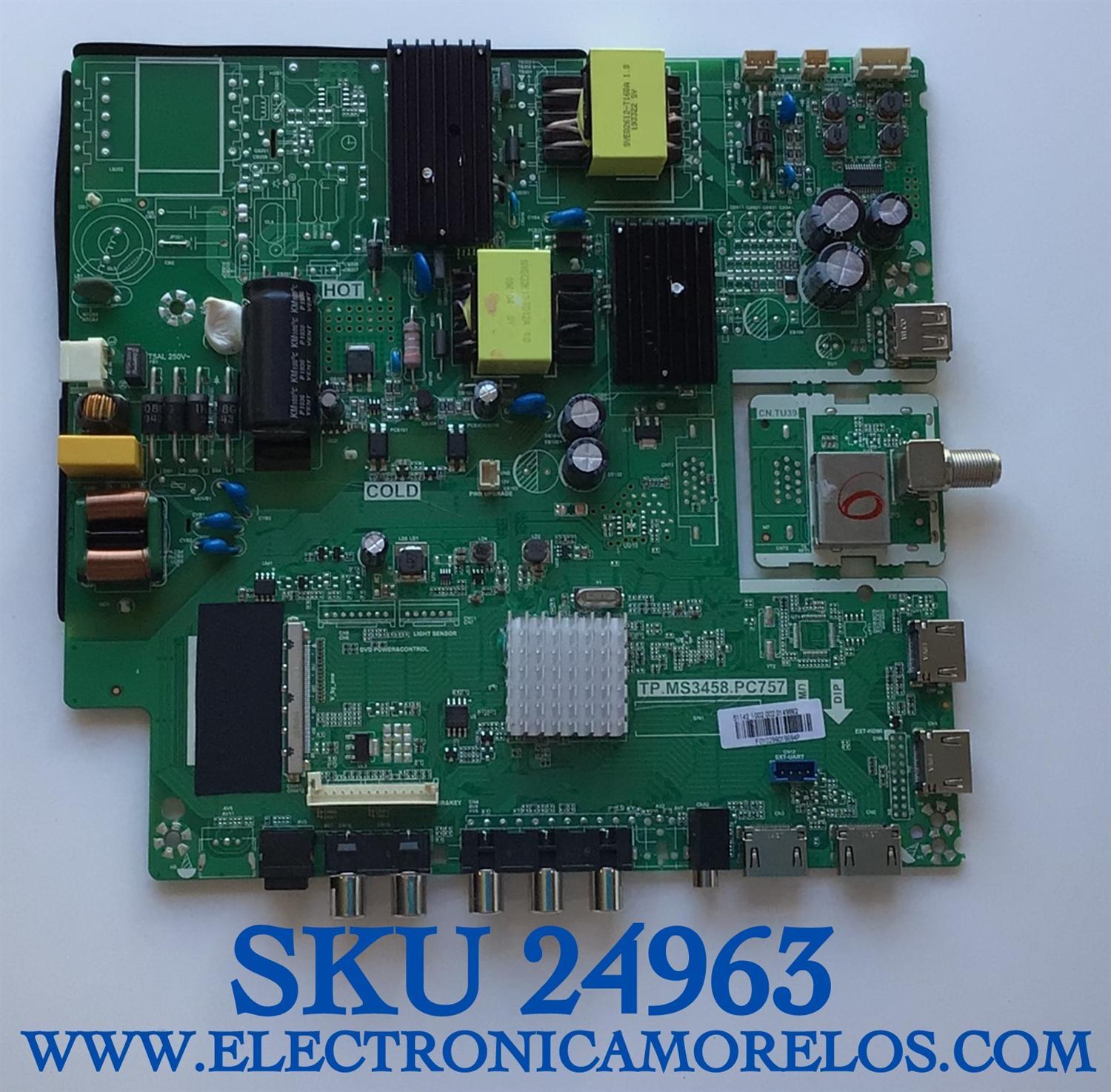 MAIN FUENTE PARA TV ONN DE 43" NUMERO DE PARTE TP.MS3458.PC757 / E254215 / F010299019694P / PANEL V430DJ1-Q01 / MODELO 100002460