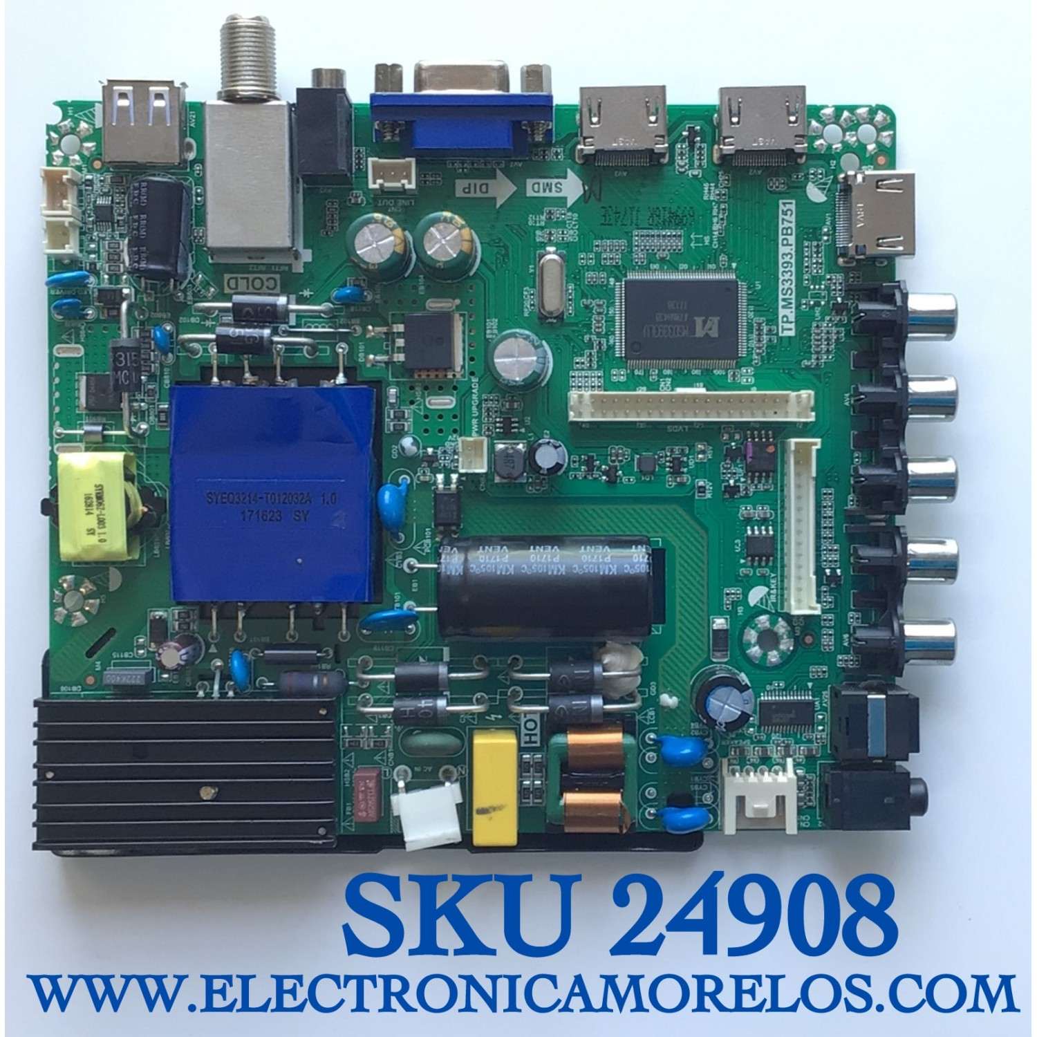 MAIN FUENTE PARA TV ELEMENT NUMERO DE PARTE K17051743 / TP.MS3393.PB751 / E17133-SY / K17051743-0A02782 / PANEL T400-V35-DLED / MODELO ELGW4017