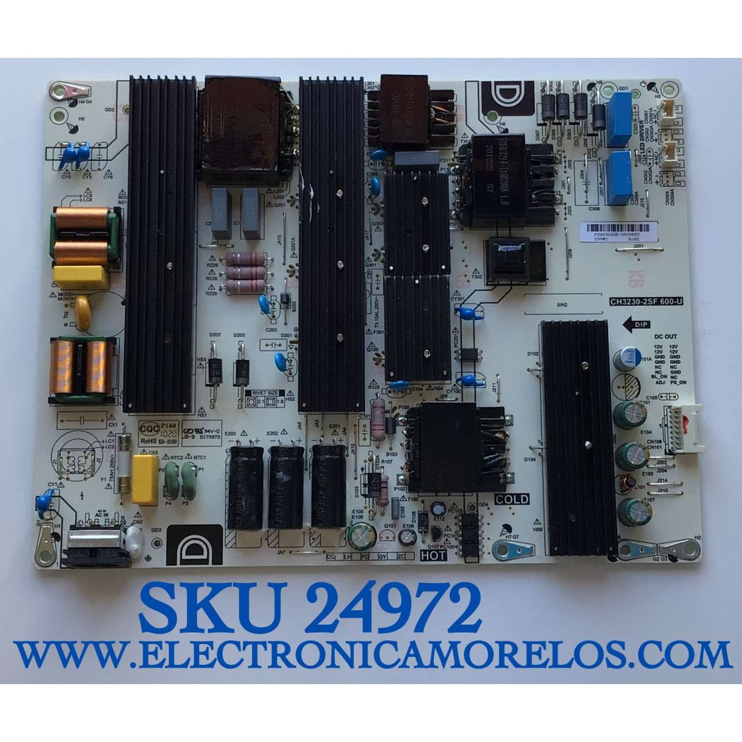 FUENTE PARA TV WESTINGHOUSE NUMERO DE PARTE P20030456 / CH3230-2SF600-U / E173873 / P20030456-0A00693 / PANEL C650Y19-F8 / MODELO WR65UX4019