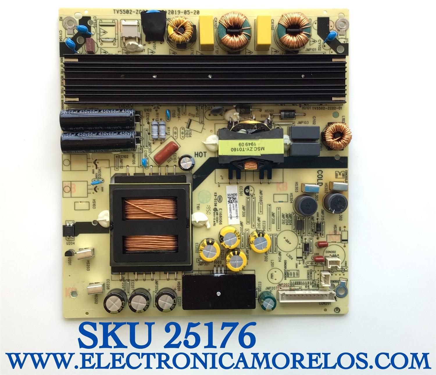 FUENTE PARA TV JVC / NUMERO DE PARTE 514C5502M80 / TV5502-ZC02-01 / E021M430-A1 / E021M003-Y1 / E021M435-A1 / MODELOS 100012586 / WR55UX4019 / RTRU5527-W / RTRU5527-B-US /  LT-55MAW595 / LT-55MAW705 / E4AA55R