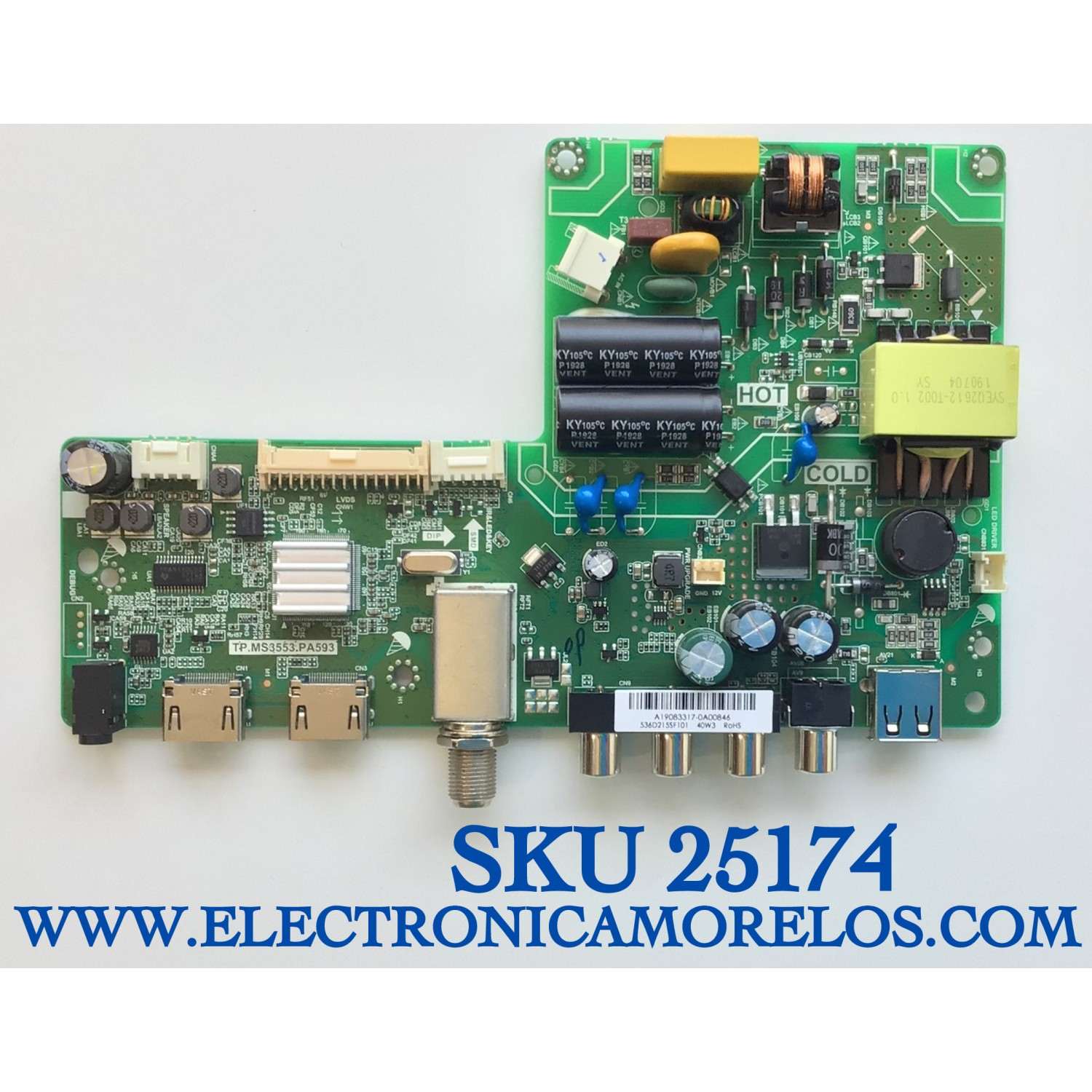 MAIN PARA TV INSIGNIA / NUMERO DE PARTE 536D215SF101 / TP.MS3553.PA593 / A19083317 / 515Y3553DM02 / 2010056007 / 20190418_160557 / PANEL ST215B01-1 / MODELO NS-22D510NA19