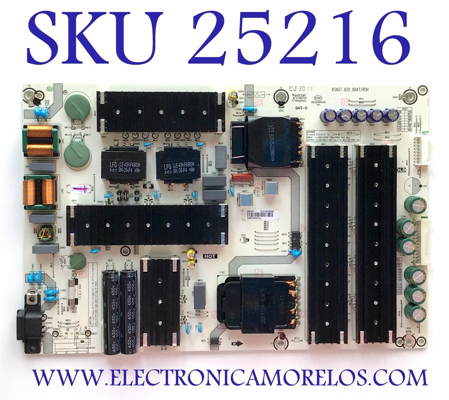 FUENTE DE PODER PARA TV HISENSE 4K ULED QUANTUM (ANDROID) SMART TV / NUMERO DE PARTE 266157 / RSAG7.820.8847/ROH / HLP-5570WM / CQC13134095636 / E166702 / PANEL HD550X6U51/S0/FJ/GM/ROH / MODELO 55H9G / 55H9G 55U6FUW