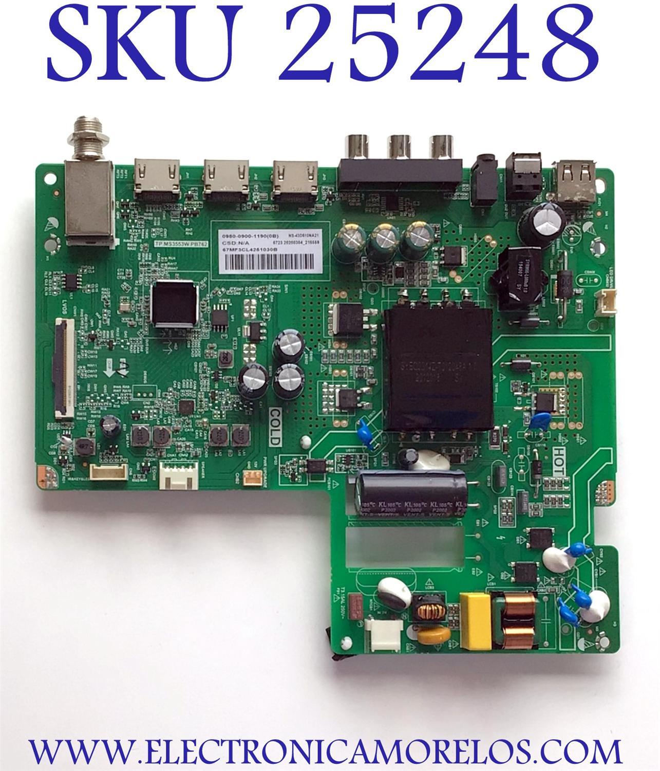 MAIN PARA TV INSIGNIA / NUMERO DE PARTE 0980-0900-1190 / TP.MS3553W.PB762 / H20031006 / 0980-0900-1190(0B) / ST4251B03-2 / 67MF3CL4251030B / MODELO NS-43D510NA21