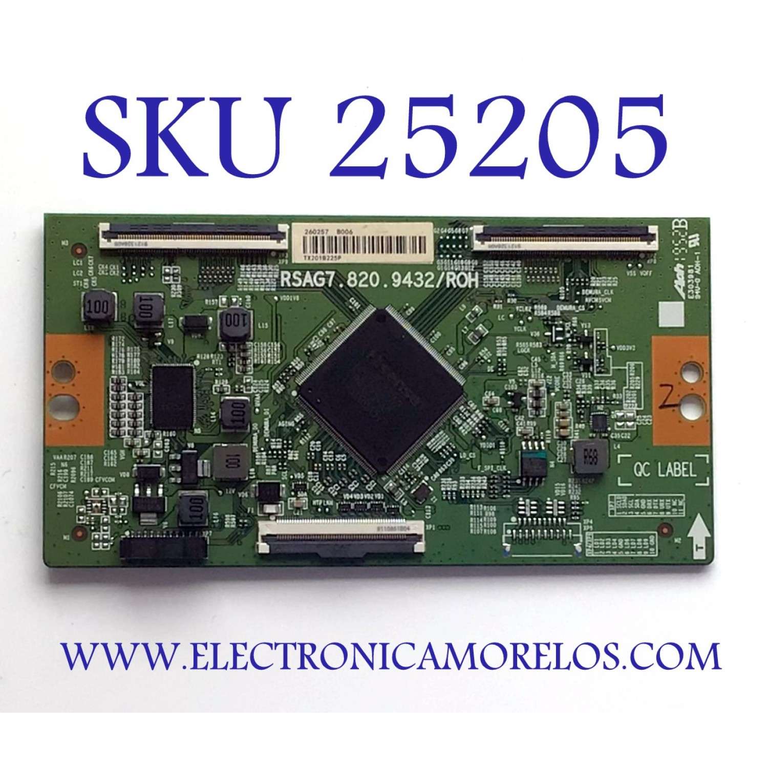 T-CON PARA TV HISENSE QLED / NUMERO DE PARTE 260257 / RSAG7.820.9432/R0H / TX201B225P / B006 / PANEL JHD550X3U81-TA\S0\FJ\GM\ROH / DISPLAY ST5461D13-2 VER.2.2 / MODELO 55H8G
