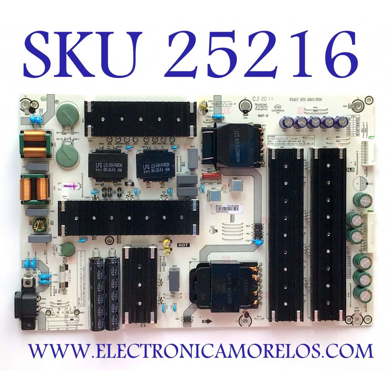 FUENTE DE PODER PARA TV HISENSE 4K ULED QUANTUM (ANDROID) SMART TV / NUMERO DE PARTE 266157 / RSAG7.820.8847/ROH / HLP-5570WM / CQC13134095636 / E166702 / PANEL HD550X6U51/S0/FJ/GM/ROH / MODELO 55H9G / 55H9G 55U6FUW