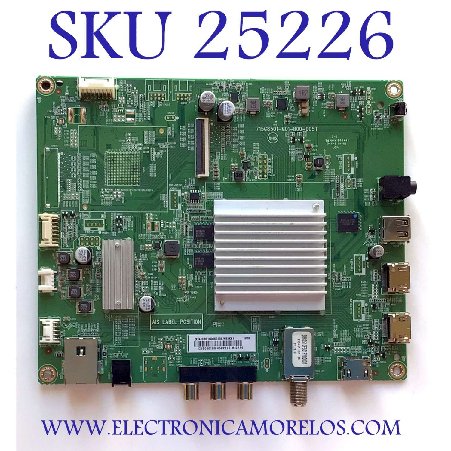 MAIN PARA TV ONN·ROKU TV 4K UHD SMART TV 58''  / NUMERO DE PARTE XJCB01K005 / 756TXJCB01K005 / 715G8501-M01-B00-005T / 756TXJCB01K0050 / XJCB01K005010X / PANEL TPT580F2-PU1L.Q REV:S01Q / MODELO 100005397