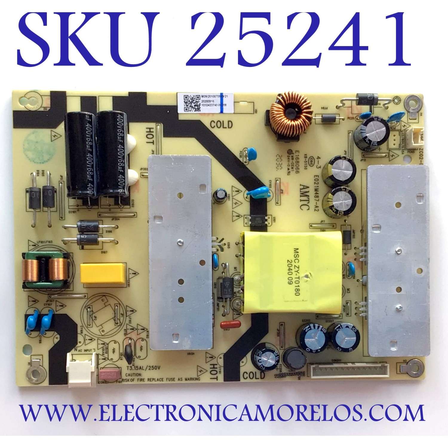 FUENTE DE PODER PARA TV WESTINGHOUSE·ROKU TV HD SMART TV / MAIN TV3903-ZC02-01 / E021M487-A2 / 303C3903064 / E168066 / PANEL´S CC430LV1D01 / CC430LV1D / MODELO WR43FX2019 / ((NOTA IMPORTANTE:CHECAR QUE EL PANEL Y MODELO CORRESPONDA CON SU TELEVISION))
