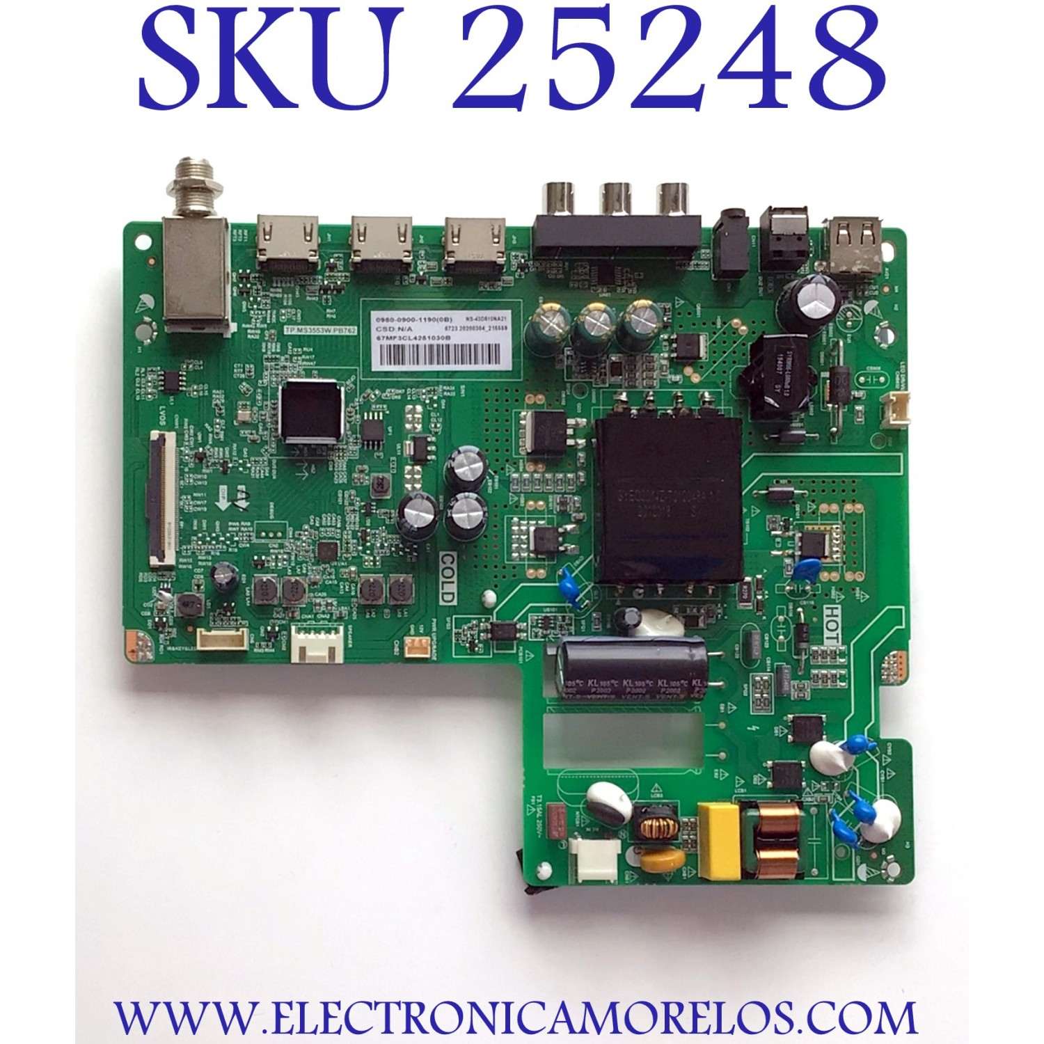 MAIN PARA TV INSIGNIA / NUMERO DE PARTE 0980-0900-1190 / TP.MS3553W.PB762 / H20031006 / 0980-0900-1190(0B) / ST4251B03-2 / 67MF3CL4251030B / MODELO NS-43D510NA21