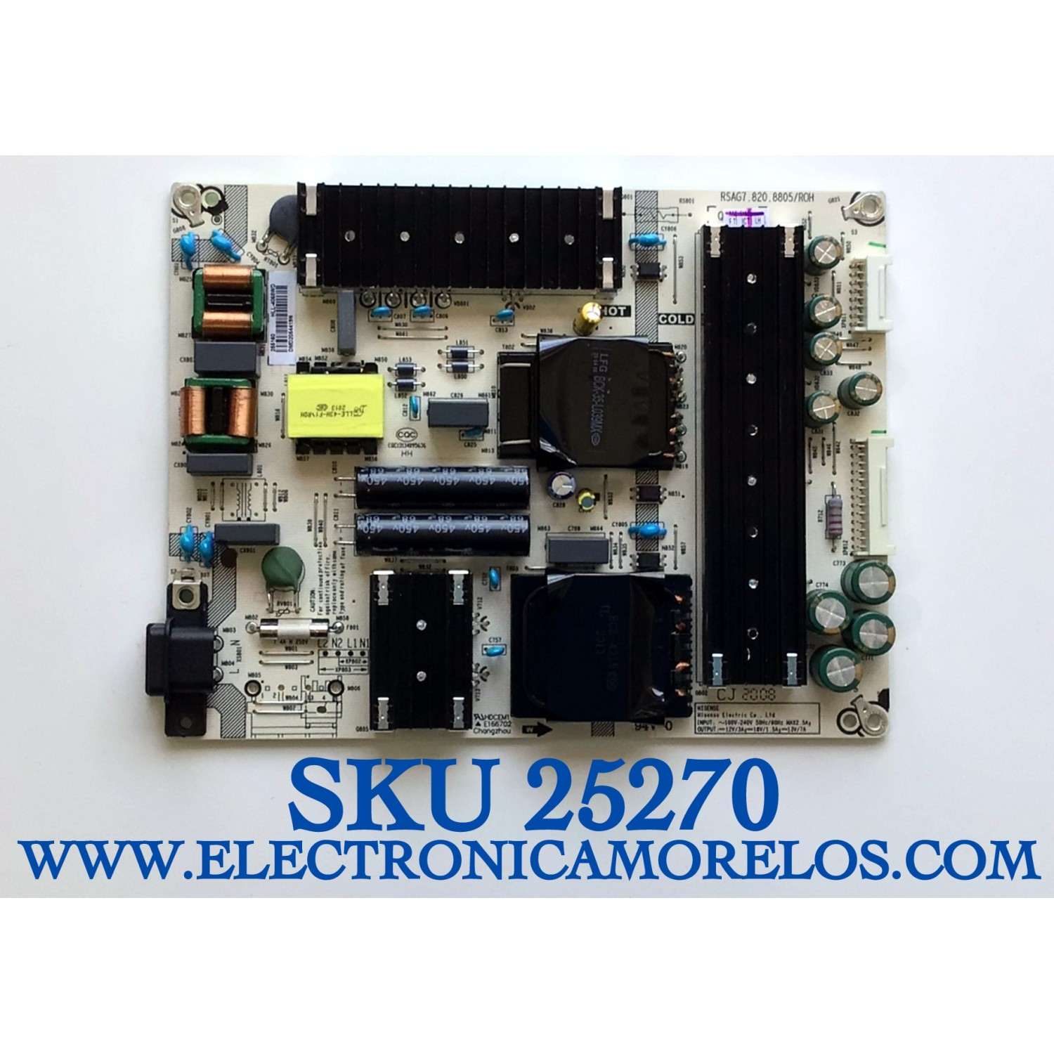 FUENTE DE PODER PARA TV HISENSE / NUMERO DE PARTE 255160 / RSAG7.820.8805/ROH / HLL-4068WD / PANEL HD550V3U51-TDL3\S0\FJ\GM\ROH / MODELO 55R8F