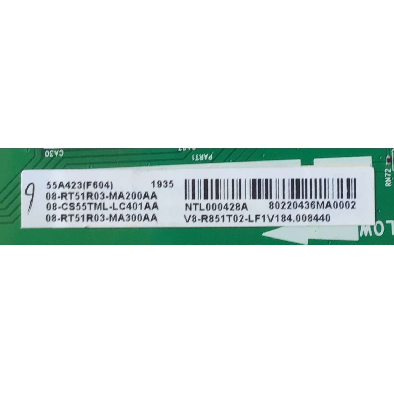 MAIN PARA TV TCL / NUMERO DE PARTE 08-CS55TML-LC401AA / 40-RT51R1-MAB2HG / RT2851 / RT51R1 / 08-RT51R03-MA200AA / 08-RT51R03-MA300AA / NTL000428A / V8-R851T02-LFV184.008440 / 80220436MA0002 / MODELO 55A423 - Imagen 2