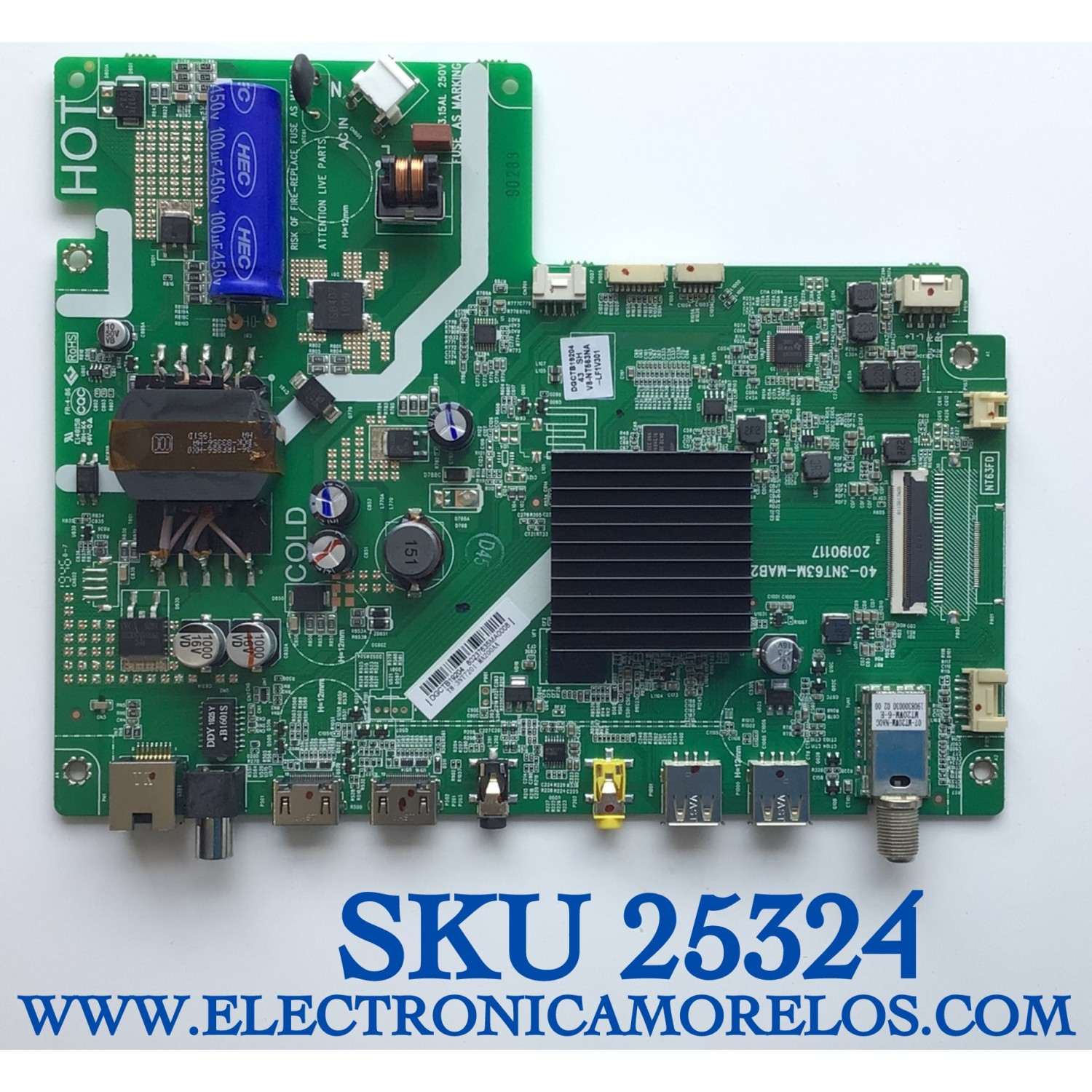 MAIN FUENTE PARA TV TCL / NUMERO DE PARTE DGCTB19204 / 40-3NT63M-MAB2HG / V8-NT563NA-LF1V301 / 20190117 / T8-3NT7201-MA200AA / MODELO DE 43''