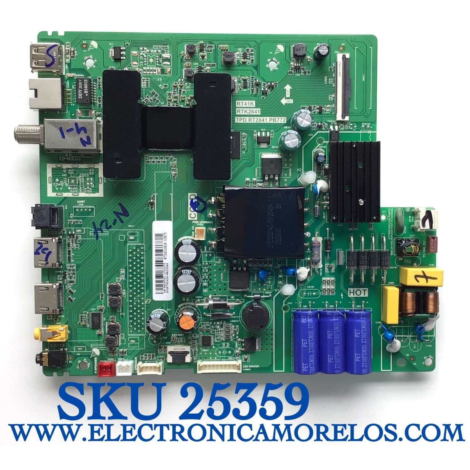 MAIN FUENTE PARA TV TCL / NUMERO DE PARTE SVSRT41K04-MA200AA / TPD.RT2841.PB772 / RTK2841 / V8-R41KT01-LF1V245 / NTS001017A-01655 / SUSTITUTA 02-SHY41KA-CKCA01 / 08-RT41K18-MA200AA / DISPLAY V400HJ6 / MODELO 40A325  - Imagen 1