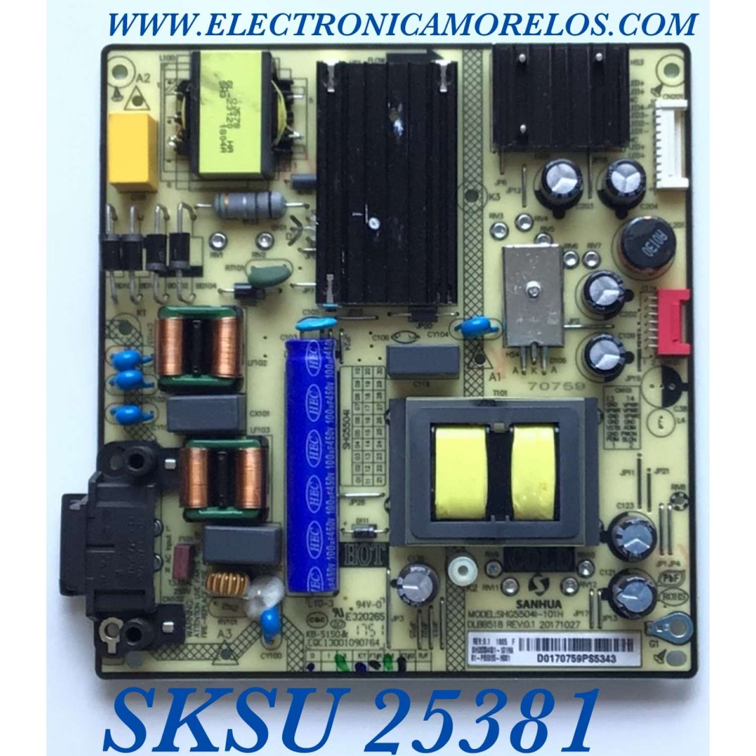FUENTE PARA TV PIONEER NUMERO DE PARTE 81-PBE055-H001 / SHG5504I-101H / SHG5504I01-101HA / D0170758PS1269 / MODELO PLE55S08UHD