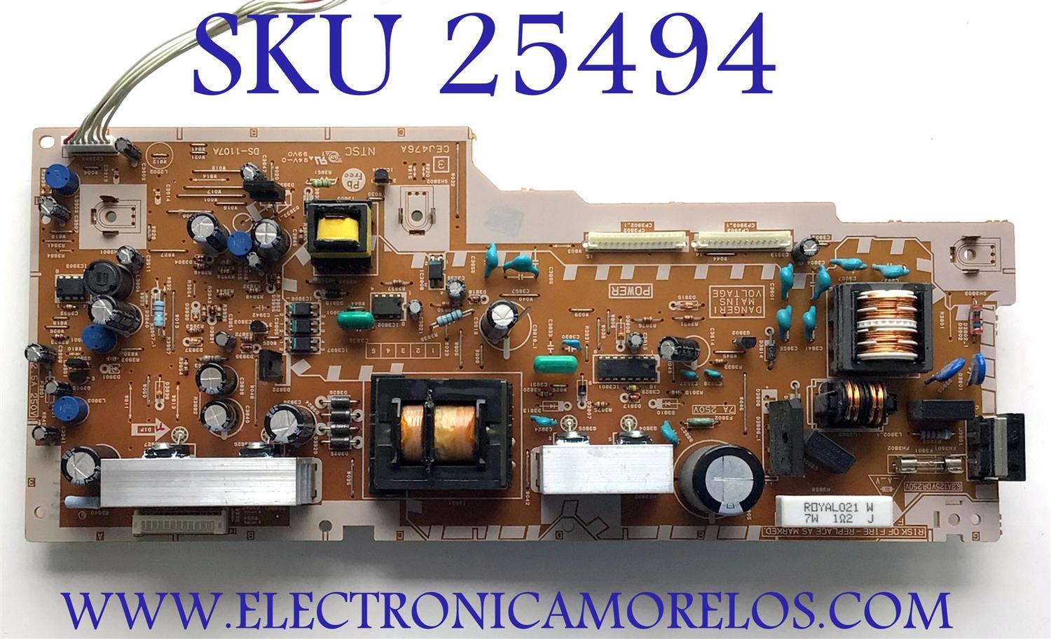 FUENTE DE PODER PARA TV SHARP / NUMERO DE PARTE CEJ476A / DS-1107A / A613024015786PW / 25033/0339 / W025033 M53K-02AM LOT 2300 LINE F1-2 / MODELO LC-32DV27UT