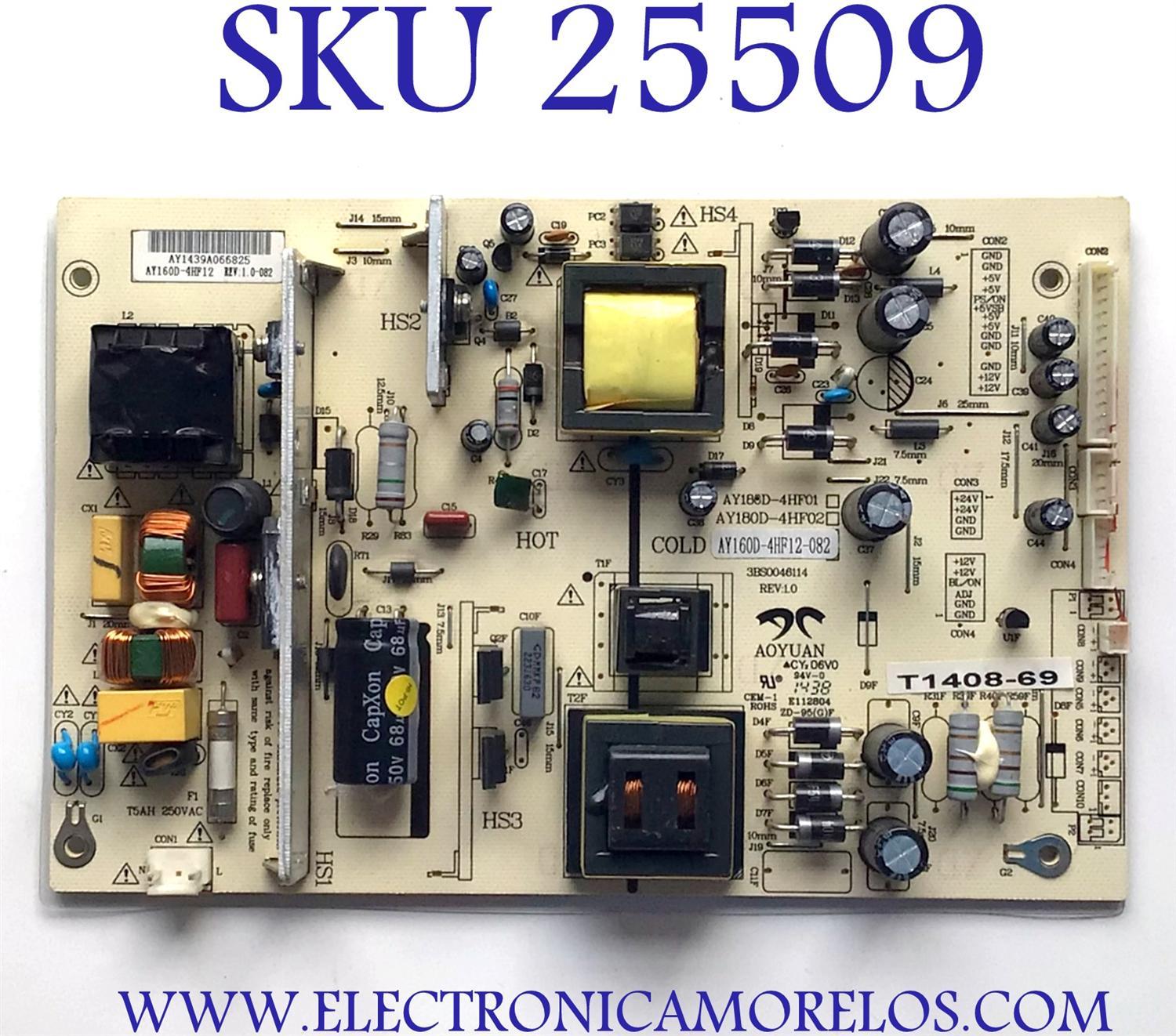FUENTE DE PODER PARA TV PIXEL / JVC / NUMERO DE PARTE AY160D-4HF12-082 / AY180D-4HF01 / AY180D-4HF02 / 3BS0046114   REV:1.0 / T1408-69 / AY1439A066825 / PANEL'S CX500DLEDM / V500HJ1-PE6 / MODELOS LE-5029 / LT-50E350 / SLED5018